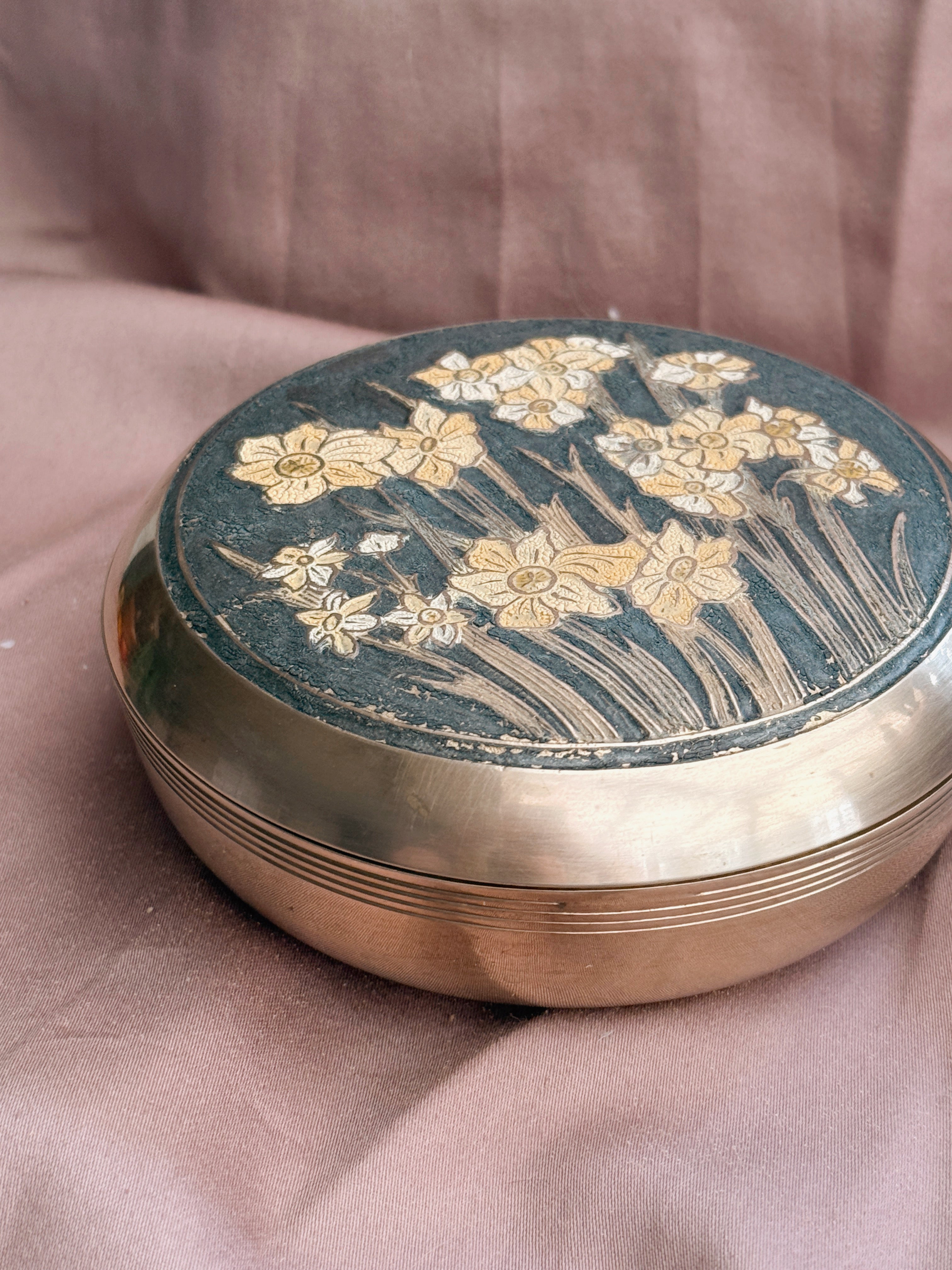 Vintage Brass + Enamel Daffodil Pot