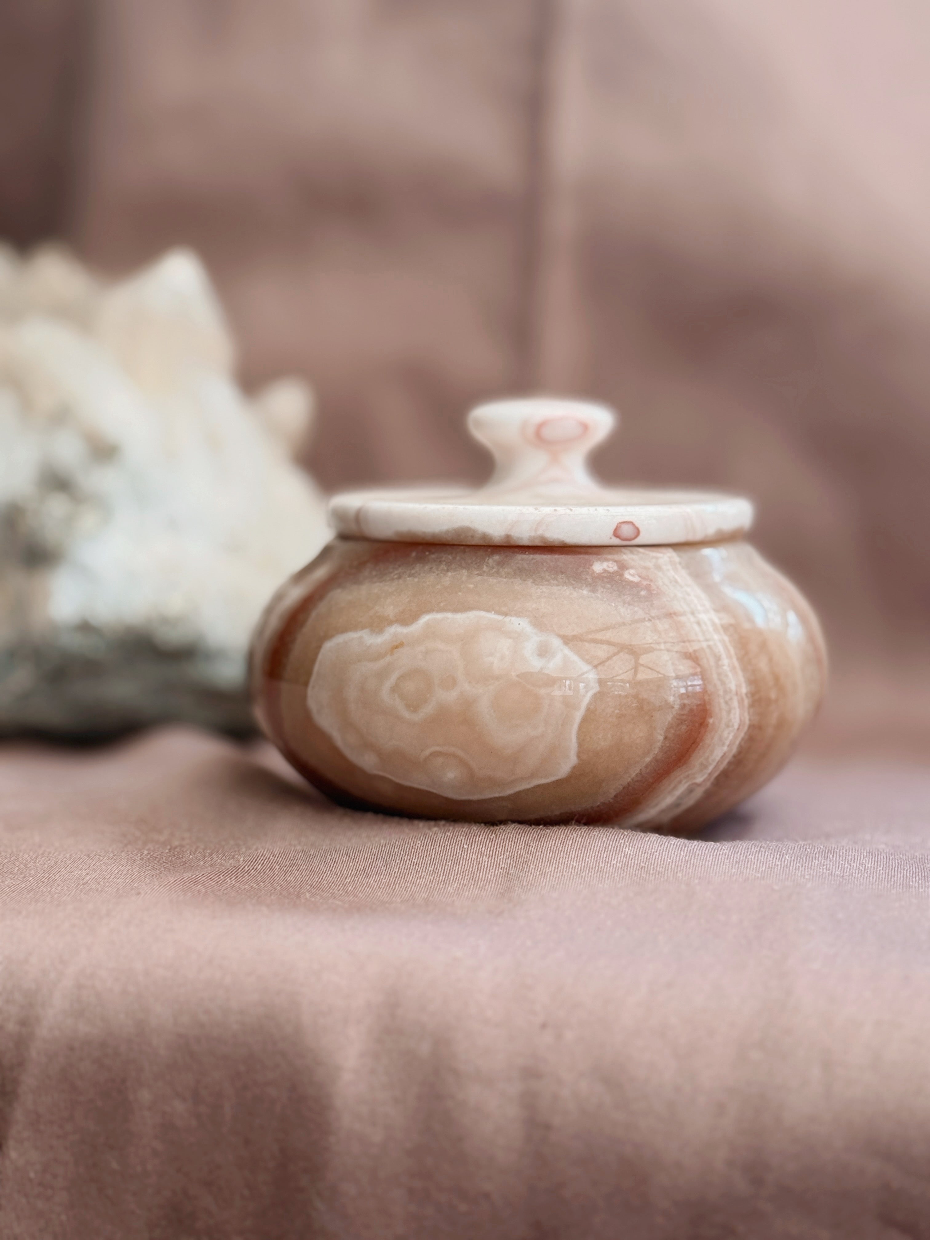 Vintage Pink Onyx Trinket Pot