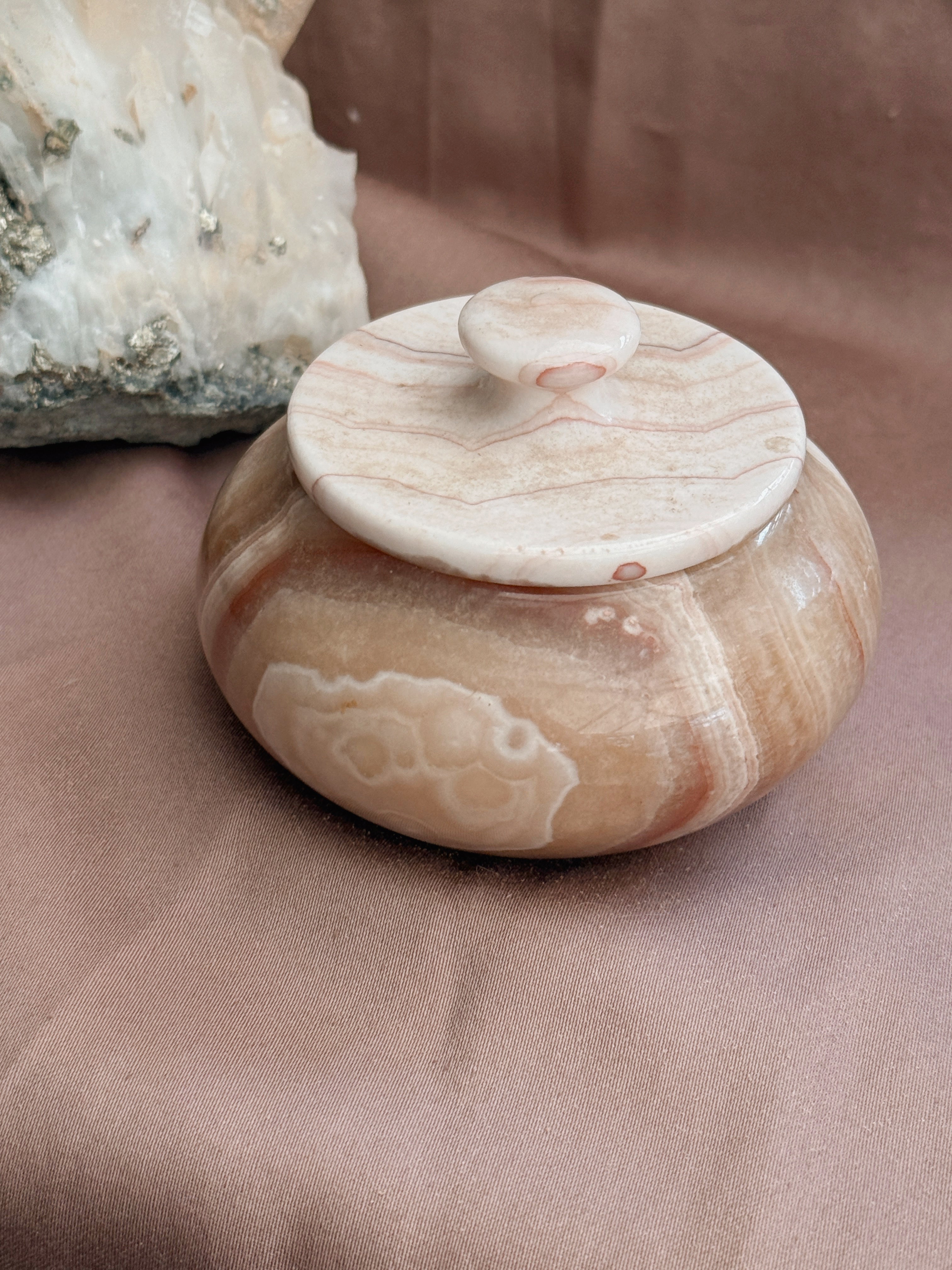 Vintage Pink Onyx Trinket Pot