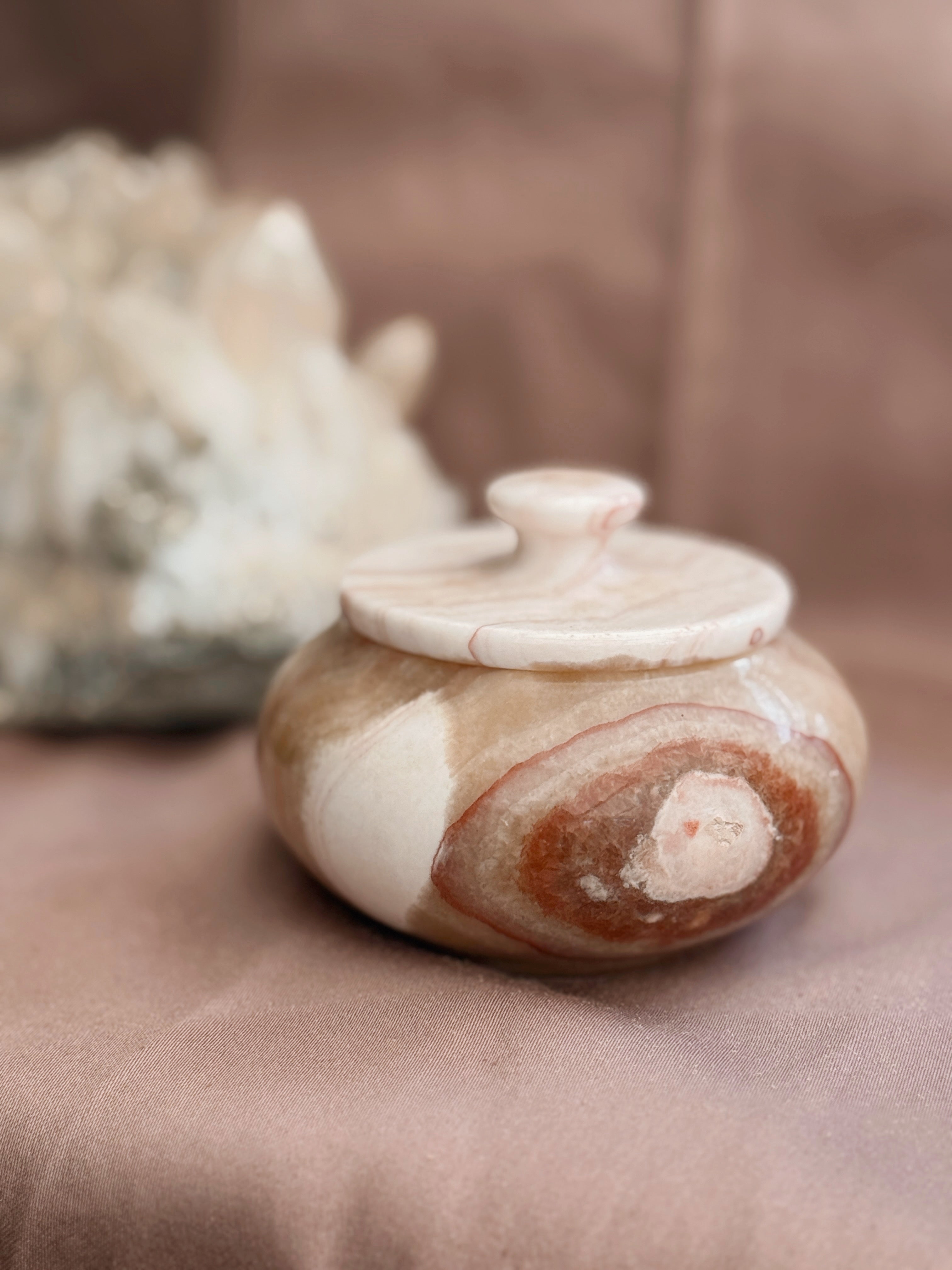 Vintage Pink Onyx Trinket Pot