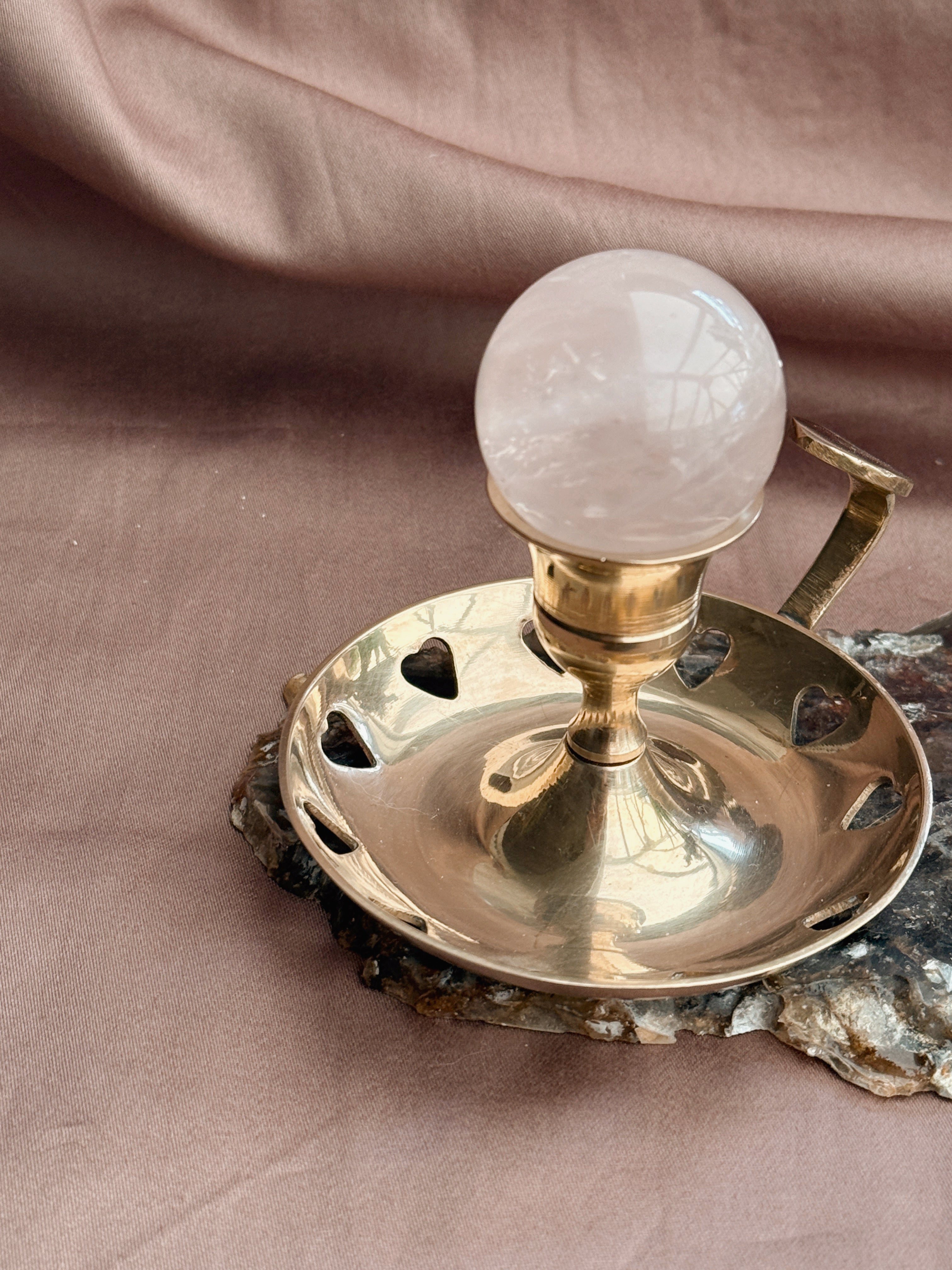 Vintage Brass Heart Candlestick Holder