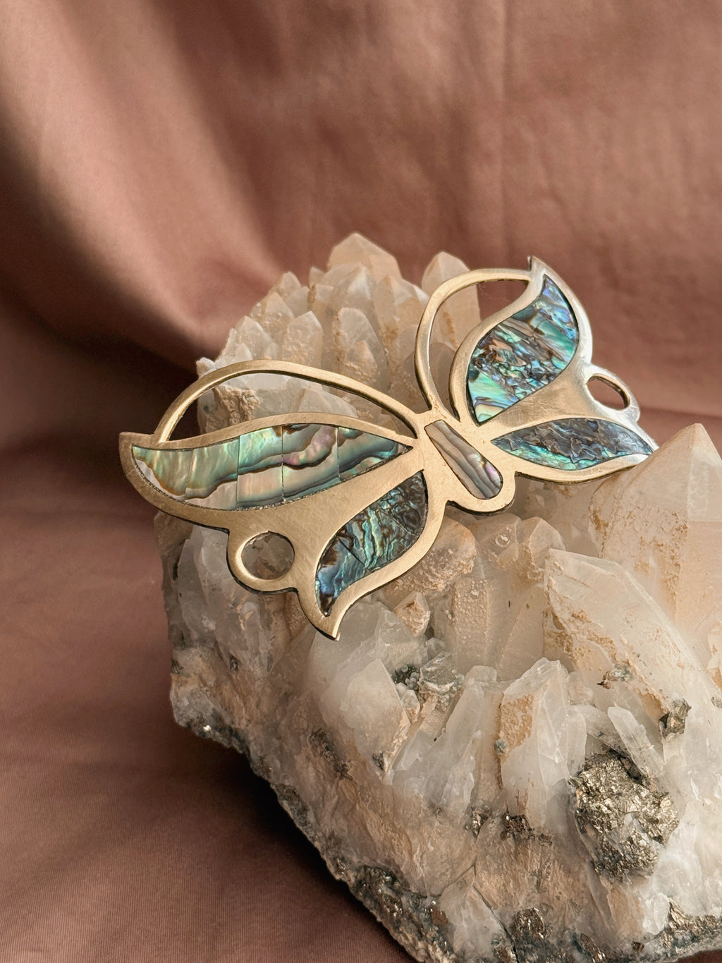 Vintage Brass + Abalone Shell Butterfly