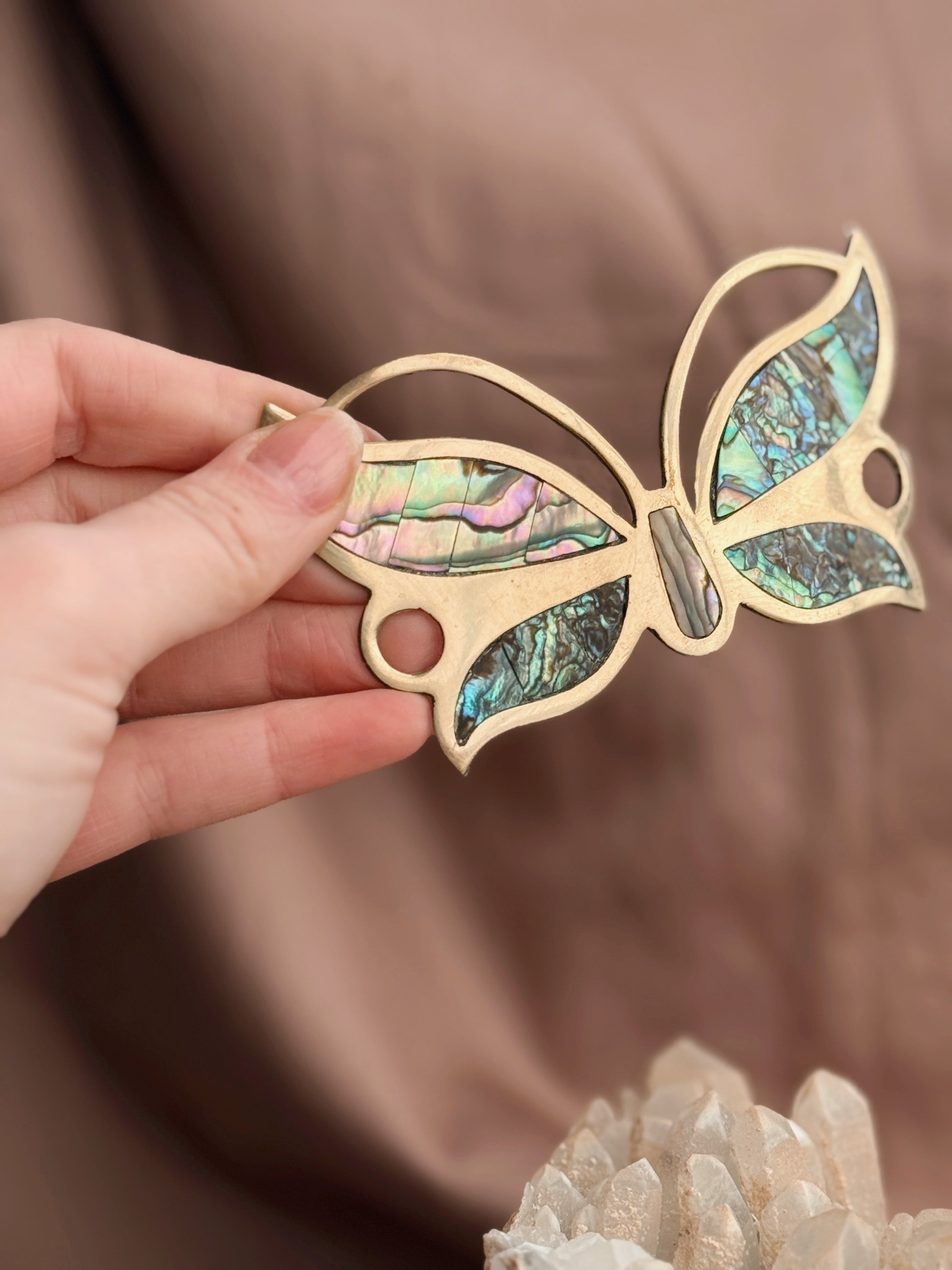 Vintage Brass + Abalone Shell Butterfly