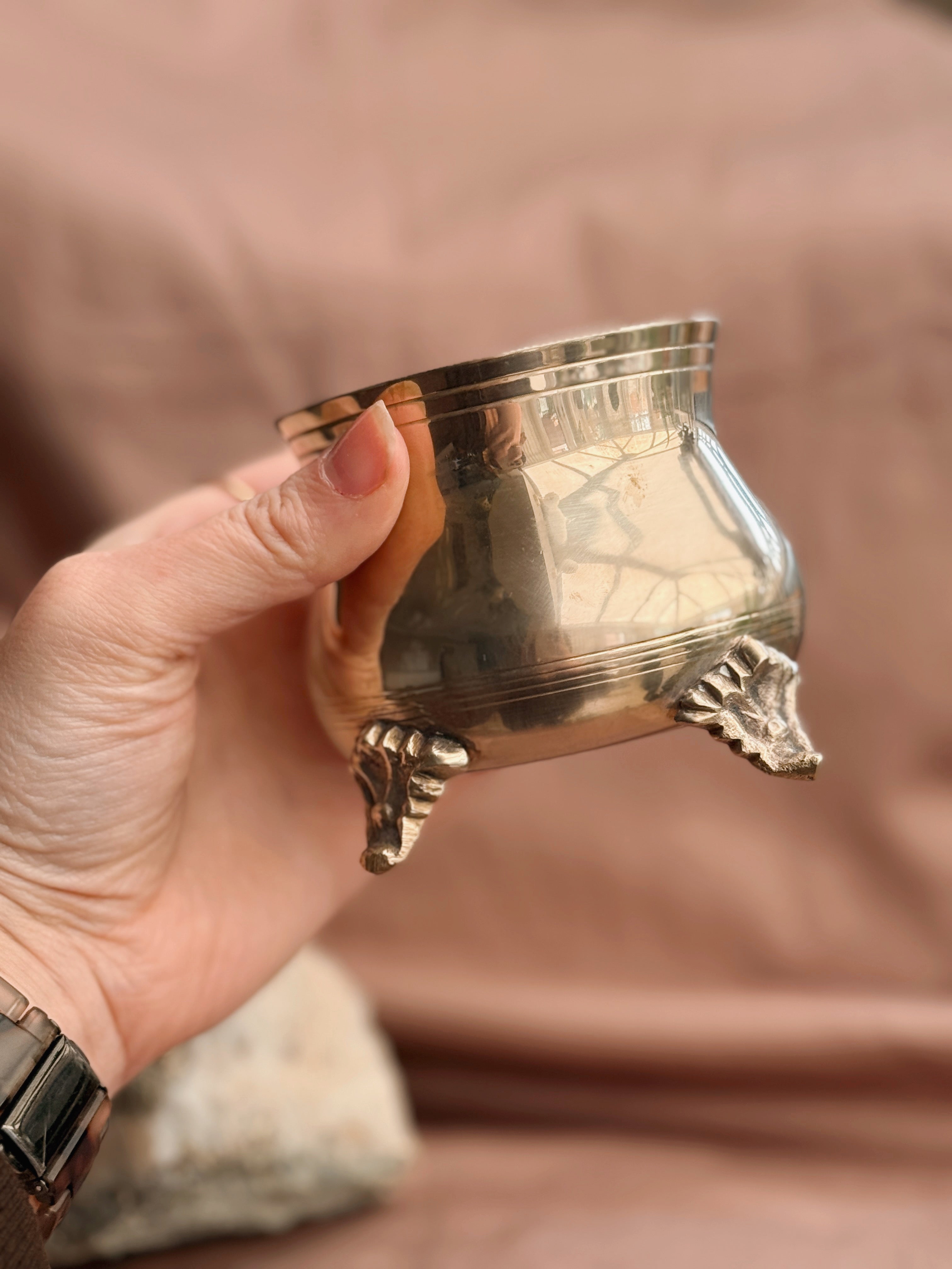 Vintage Brass Cauldron Pot
