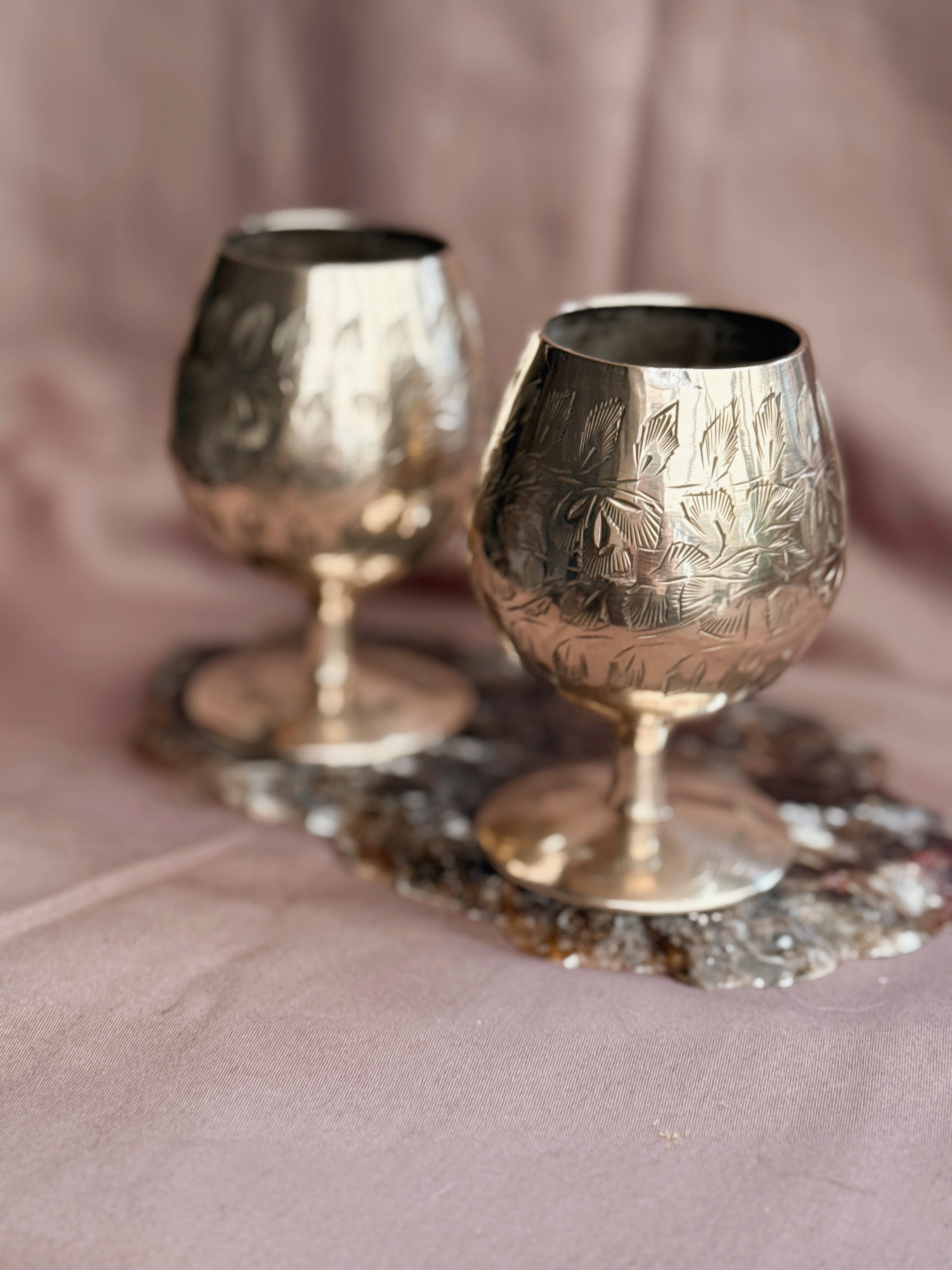 Vintage Pair of Brass Goblets
