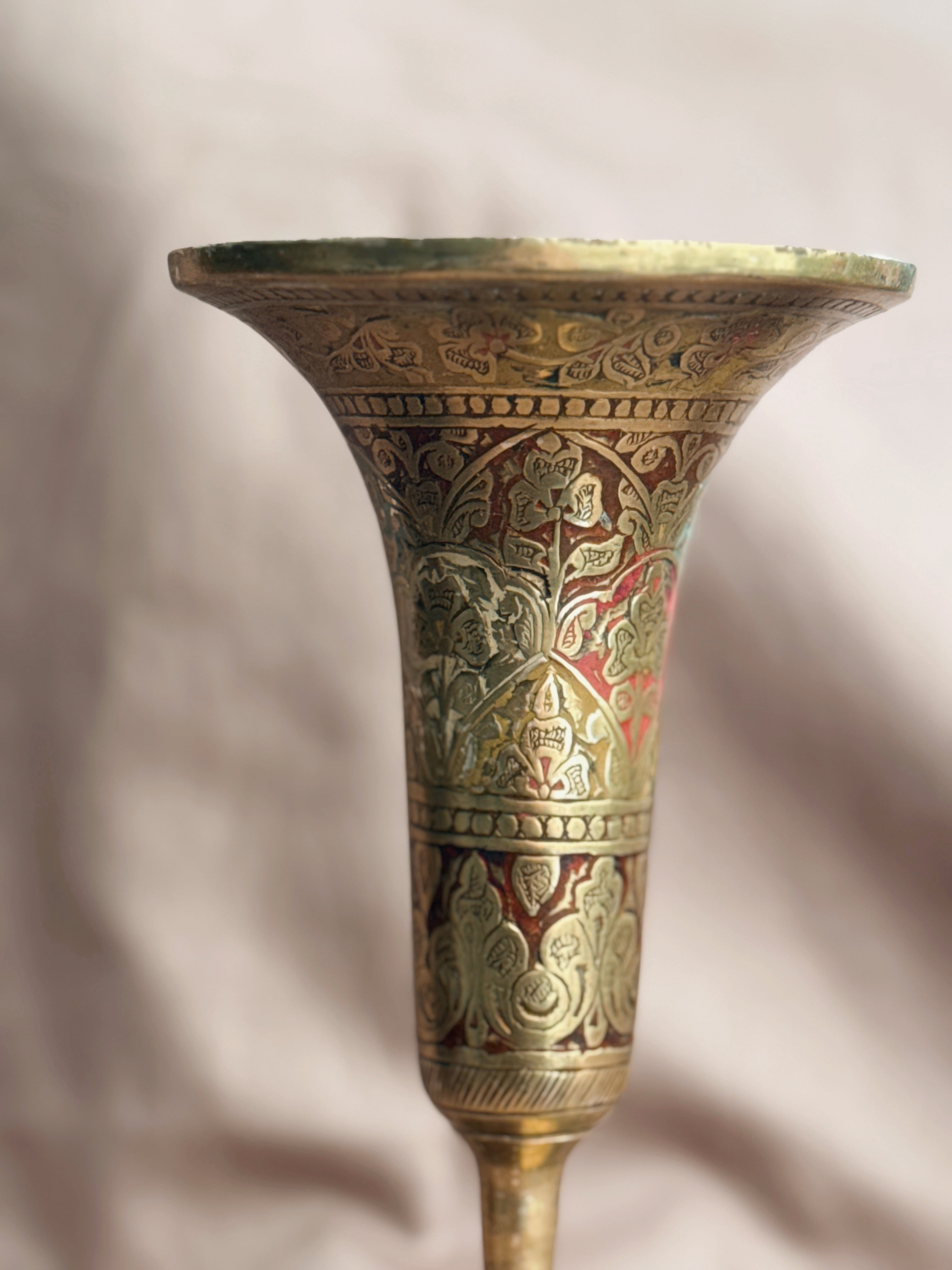 Vintage Large Brass + Enamel Vase