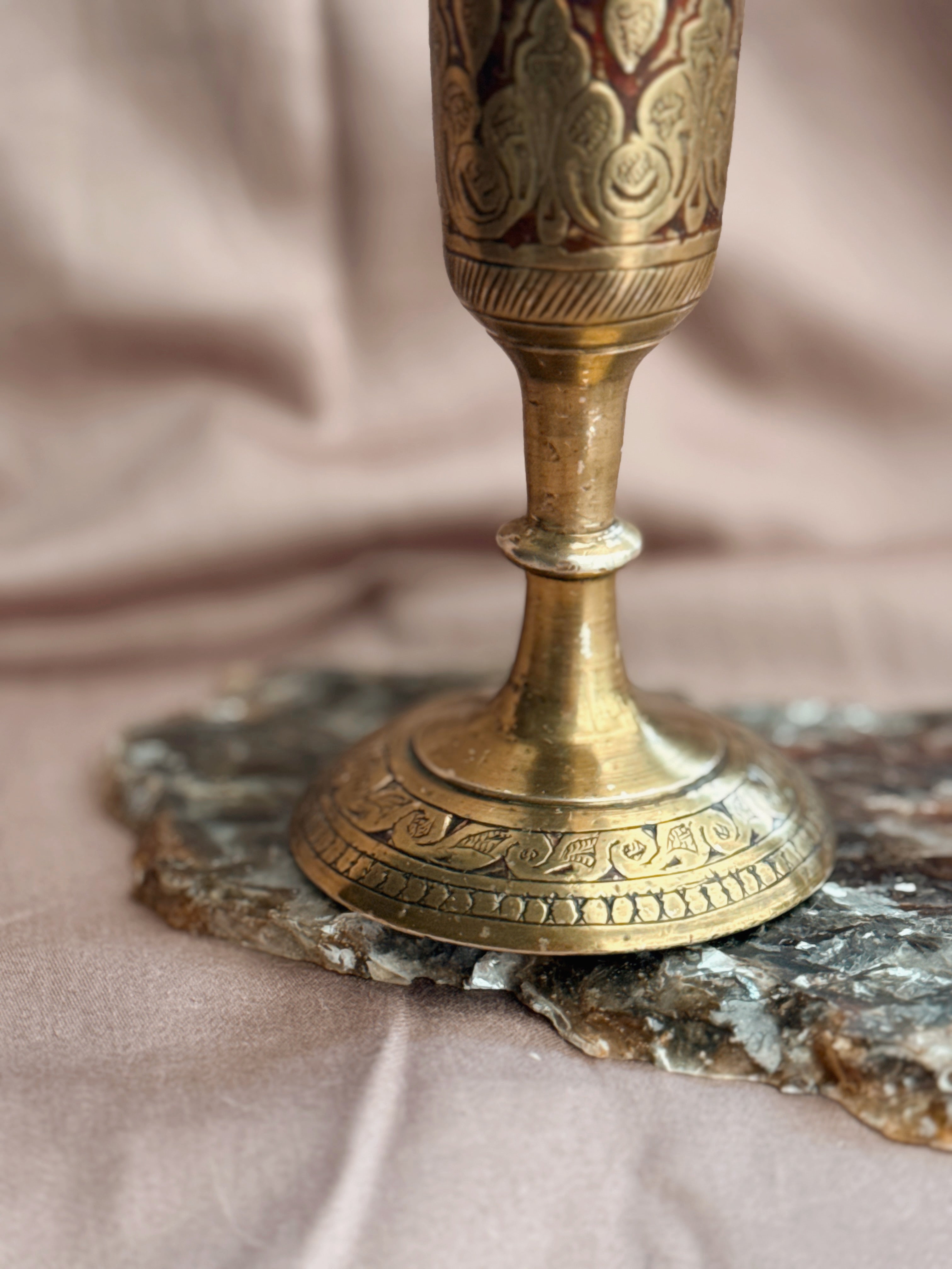 Vintage Large Brass + Enamel Vase