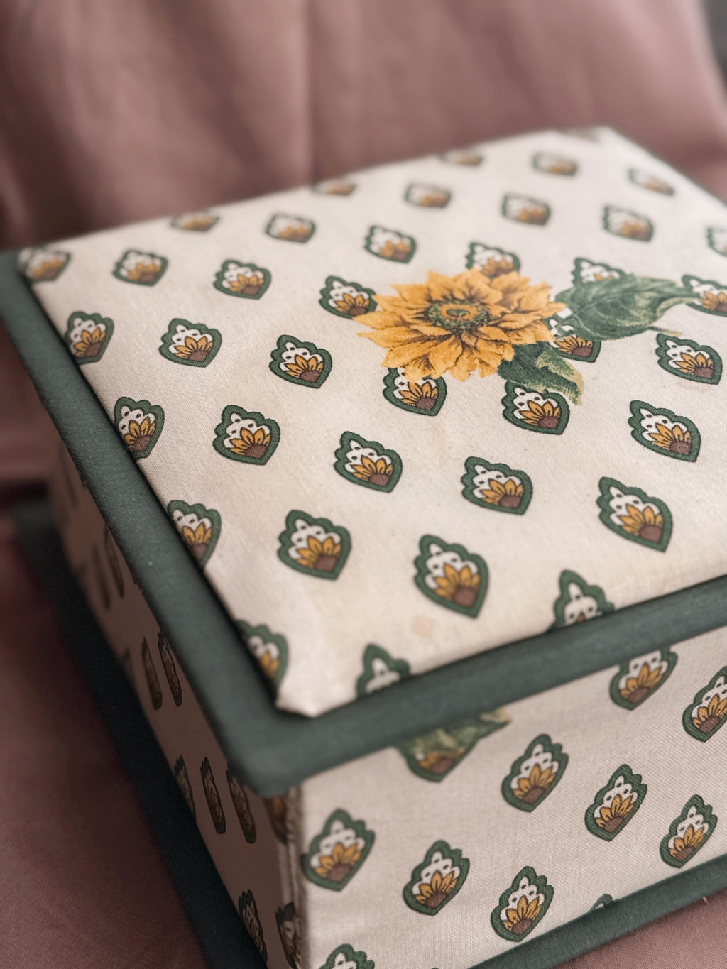 Vintage Sunflower Fabric Storage Box