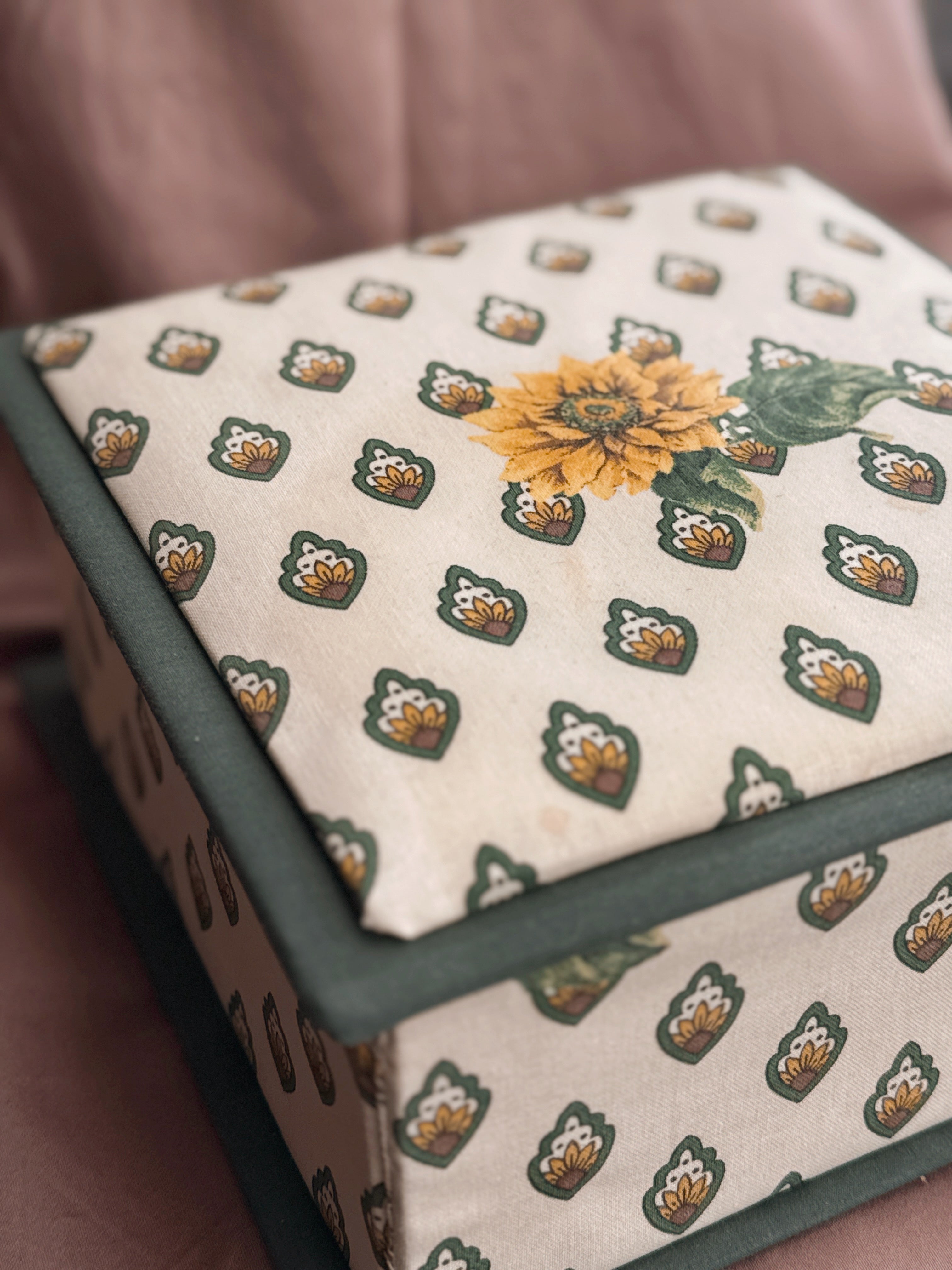 Vintage Sunflower Fabric Storage Box