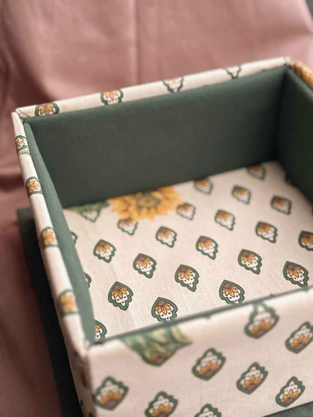 Vintage Sunflower Fabric Storage Box