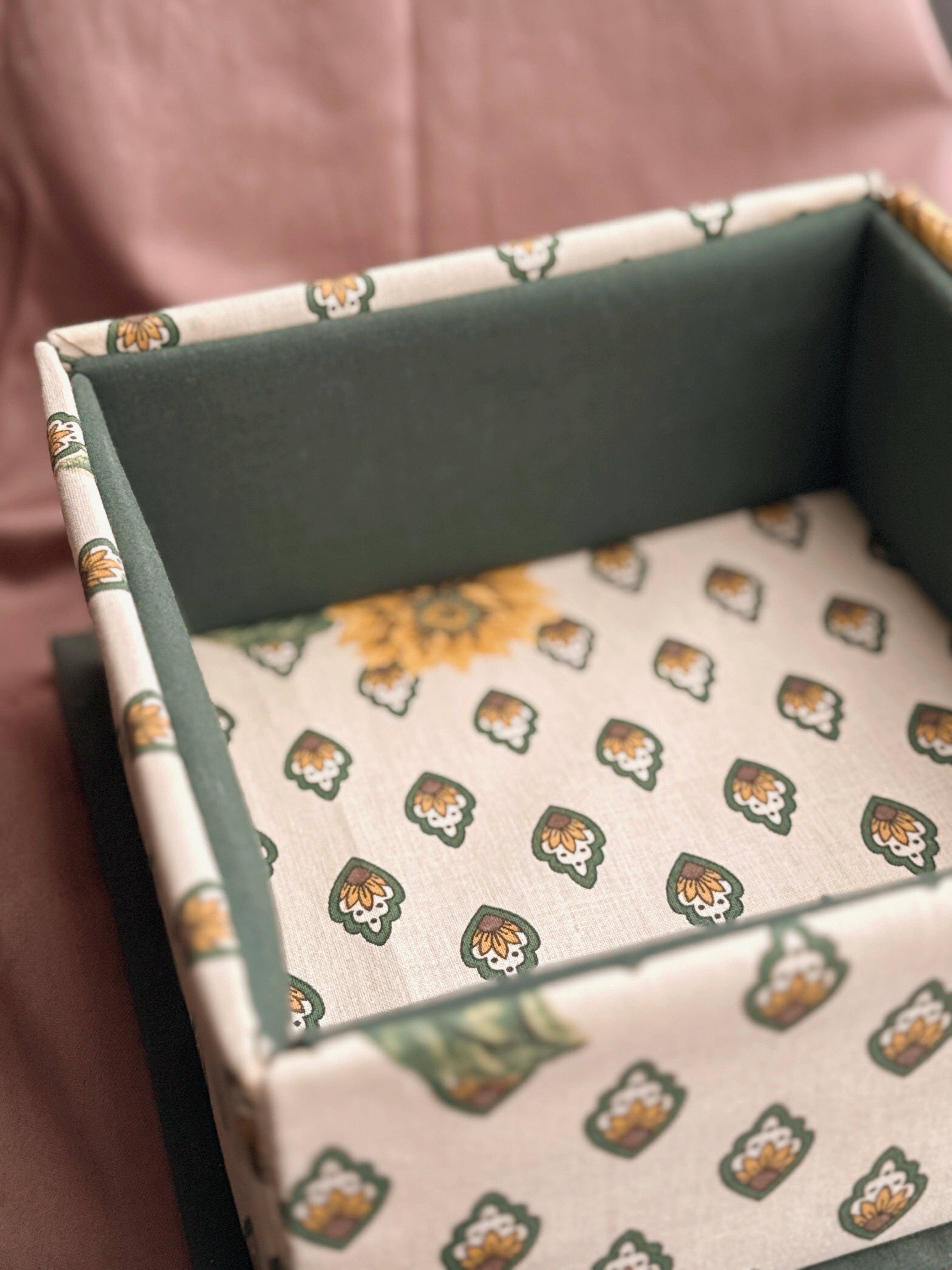 Vintage Sunflower Fabric Storage Box