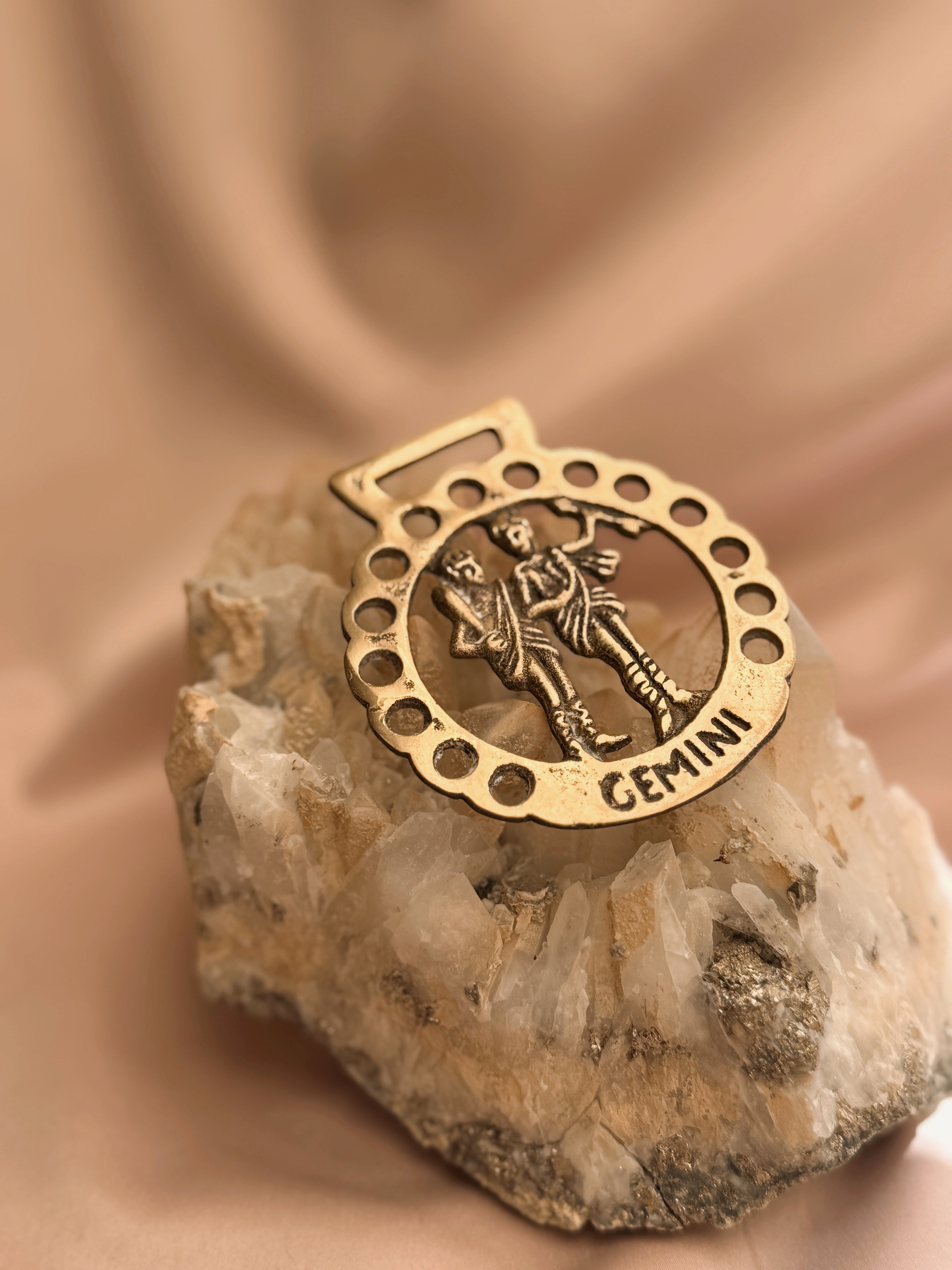 Vintage Brass Gemini Medallion