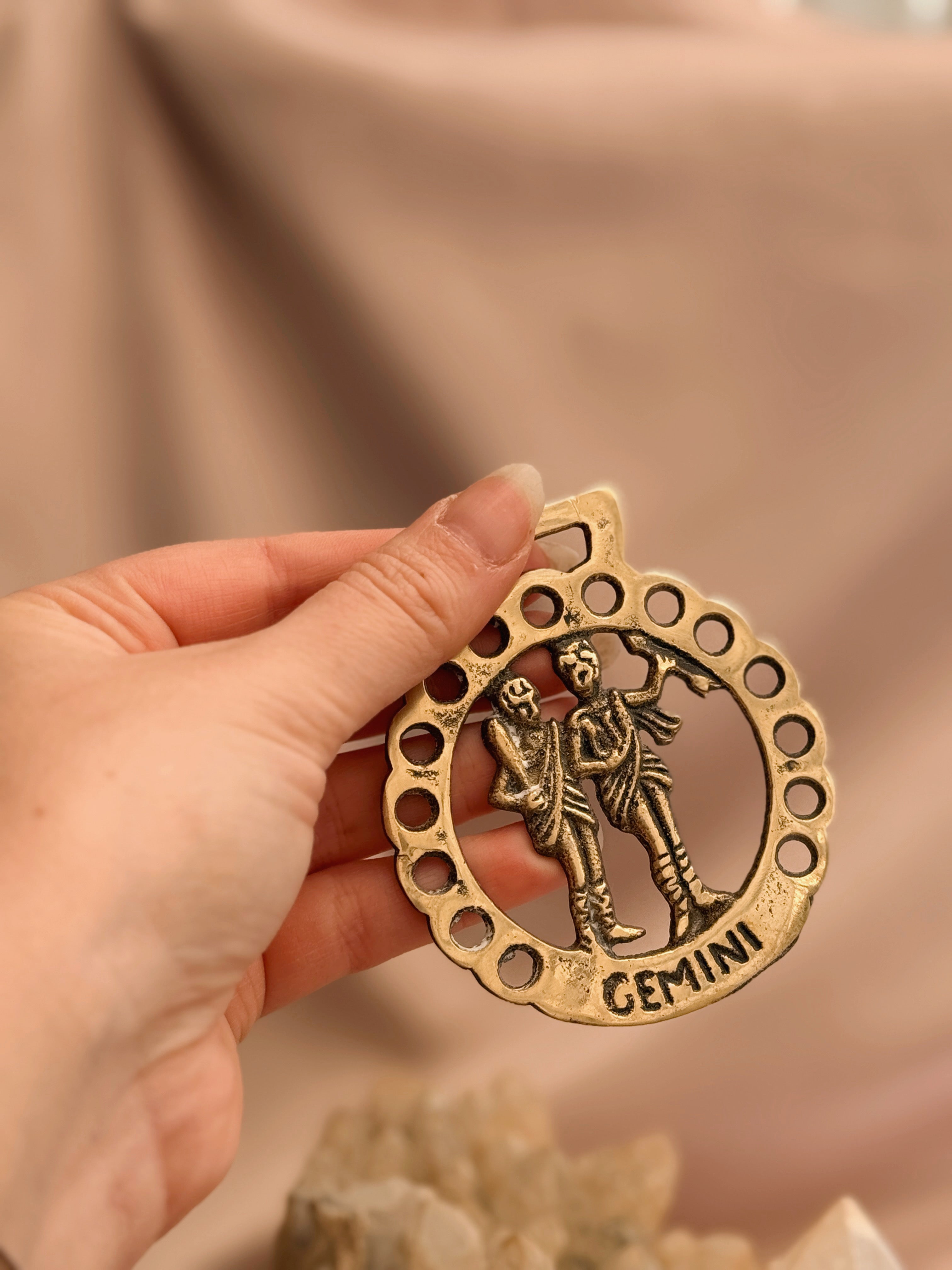 Vintage Brass Gemini Medallion
