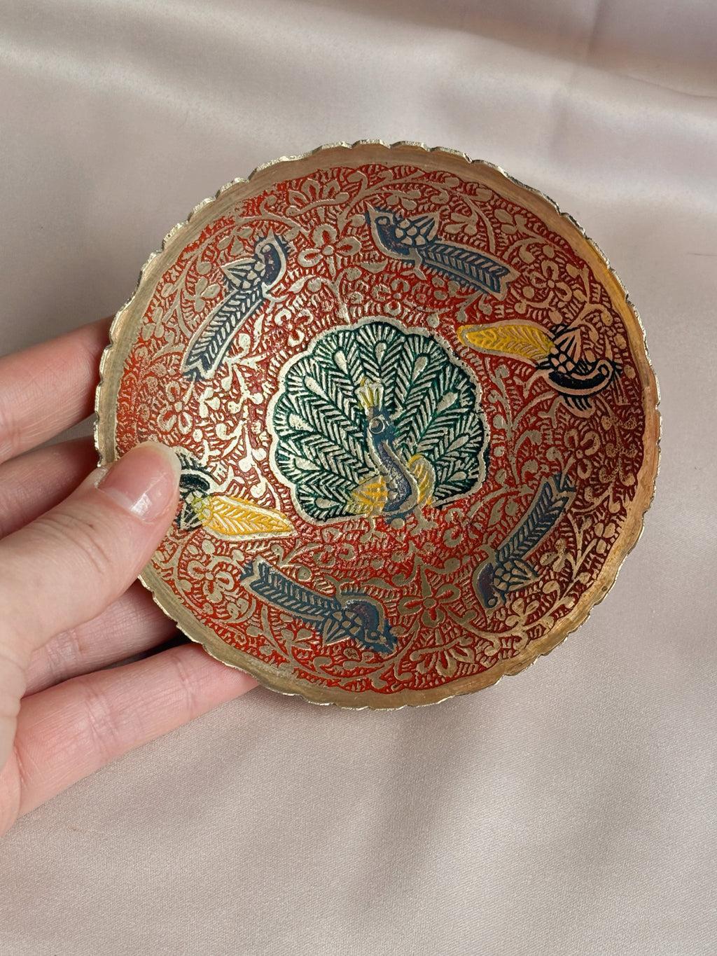 Vintage Brass + Enamel Trinket Bowl