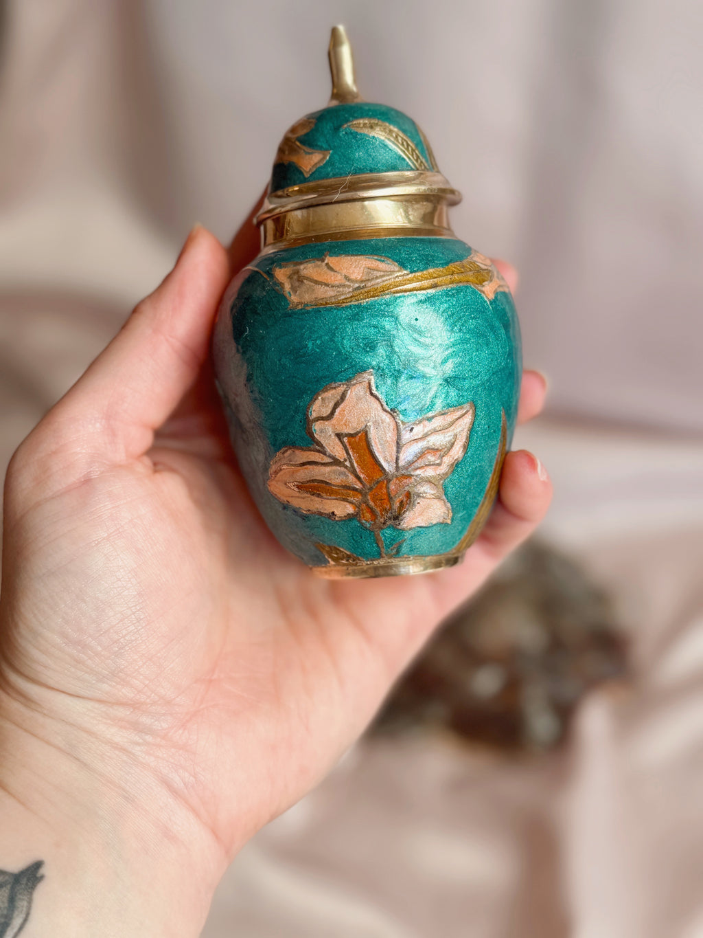 Vintage Brass + Enamel Canister