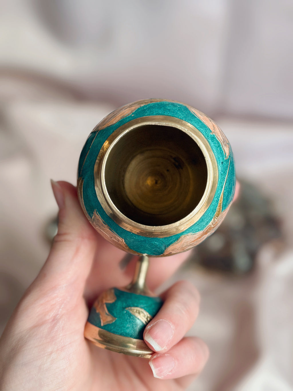 Vintage Brass + Enamel Canister