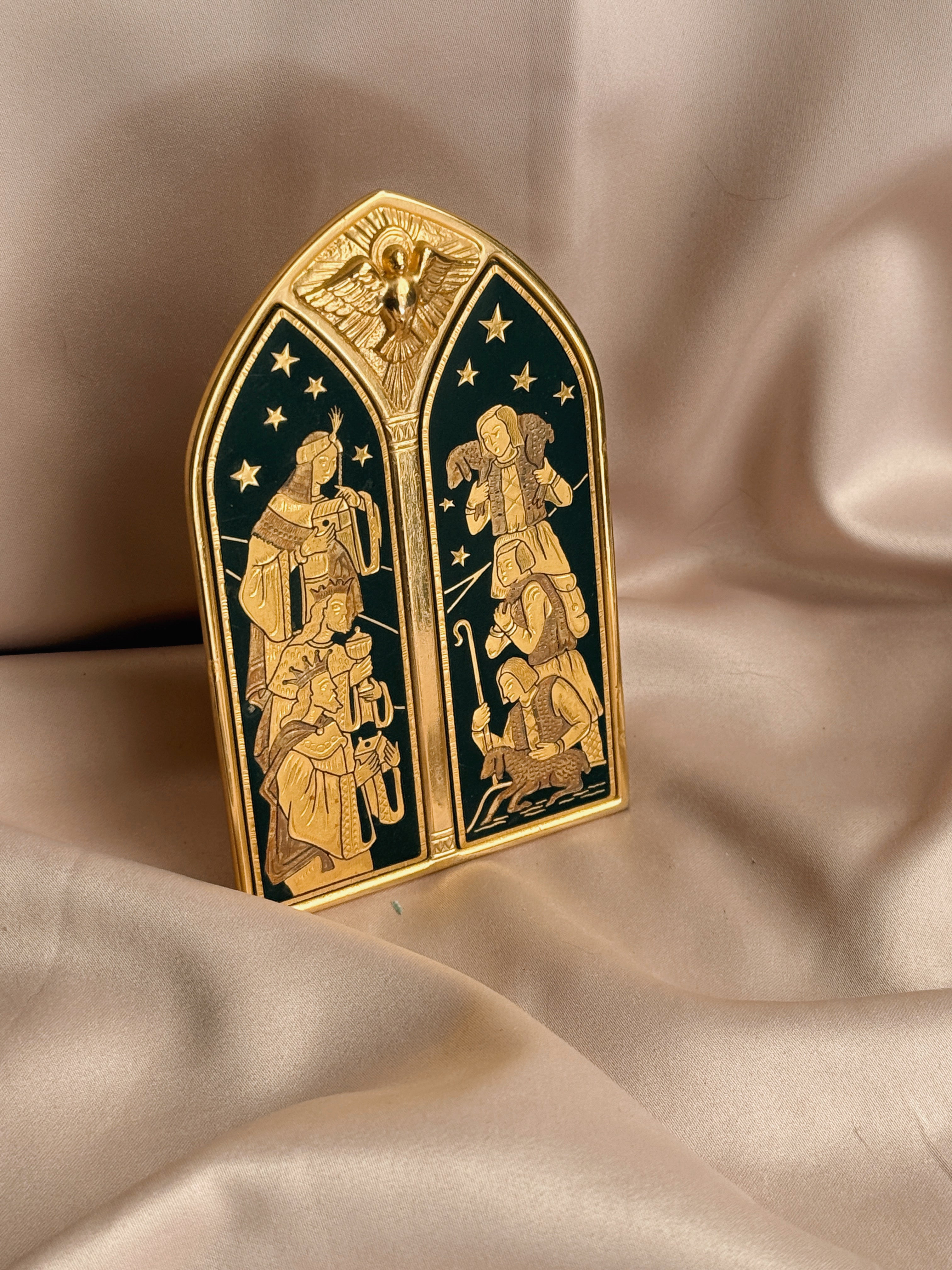 Vintage Brass Religious Iconography Plaque