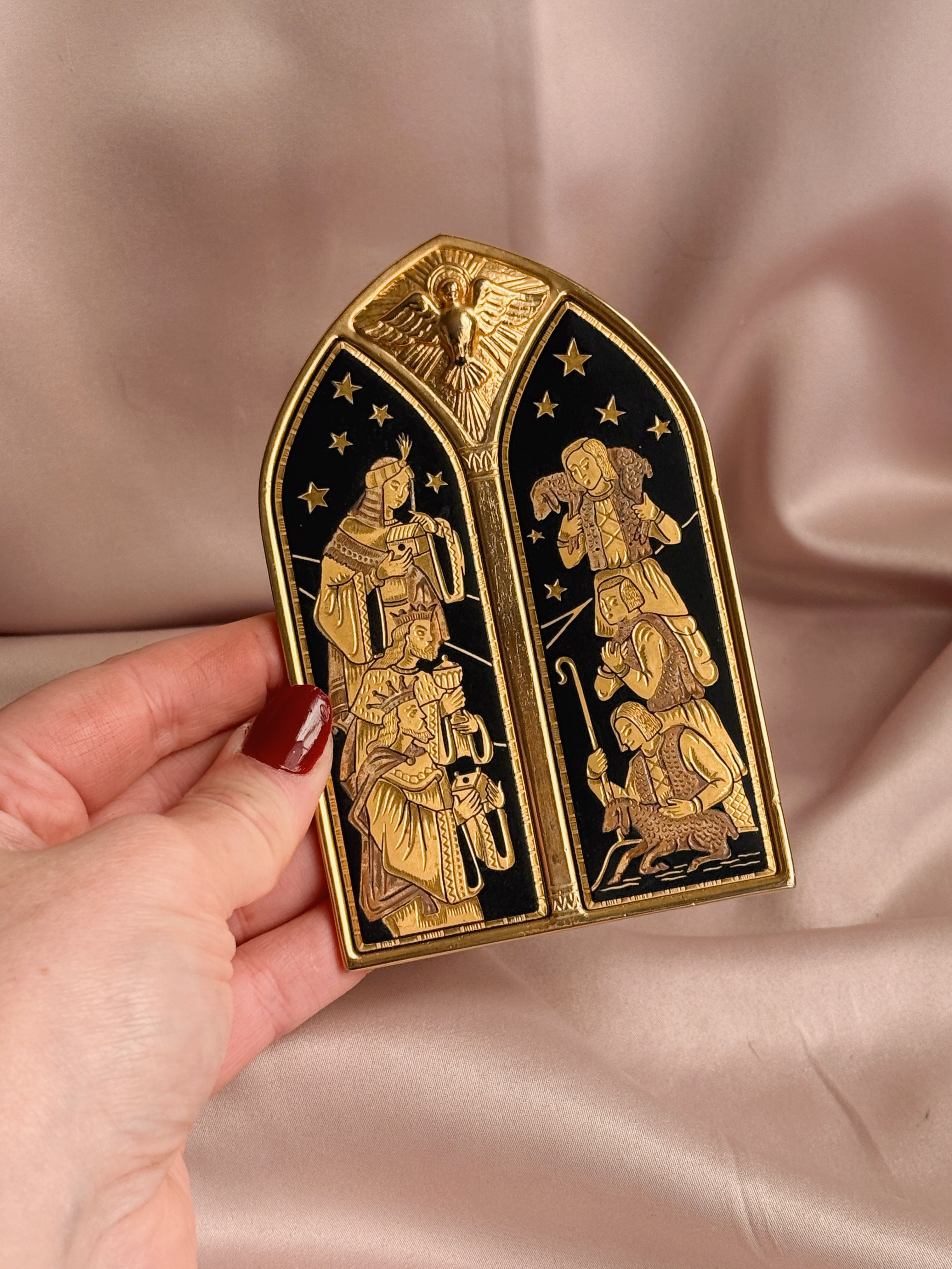 Vintage Brass Religious Iconography Plaque