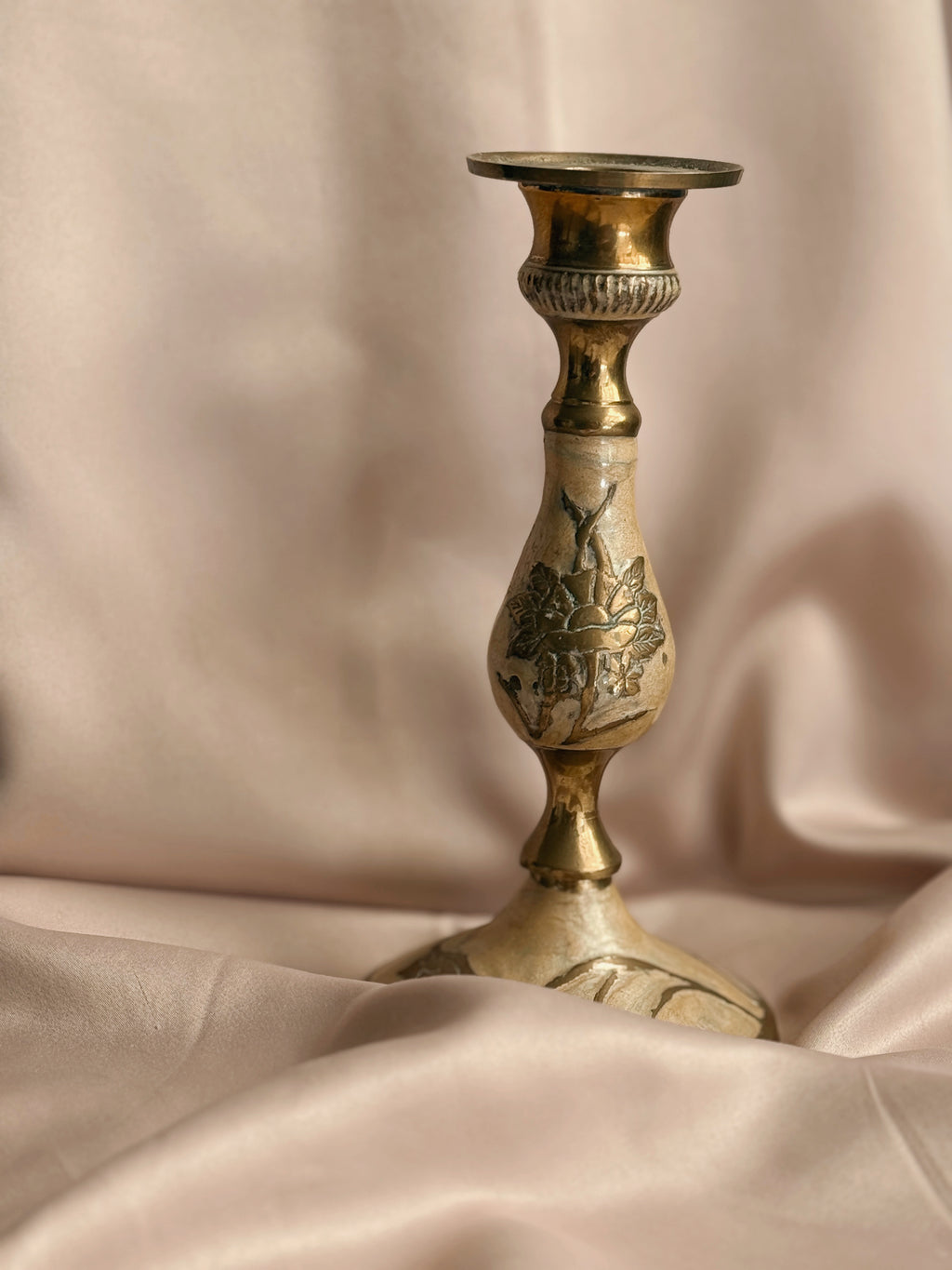 Vintage Brass + Enamel Candlestick Holder