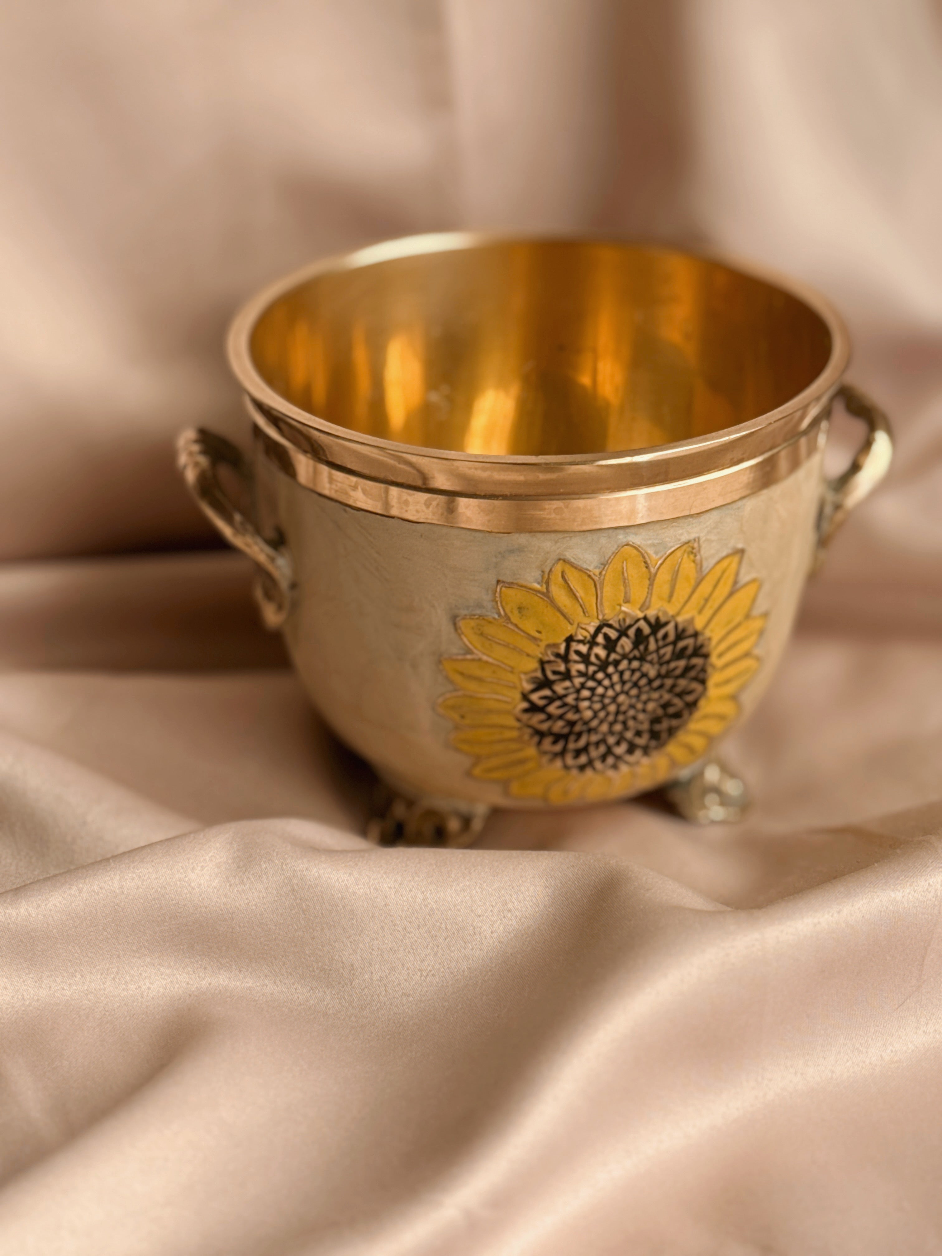 Vintage Brass Sunflower Cauldron