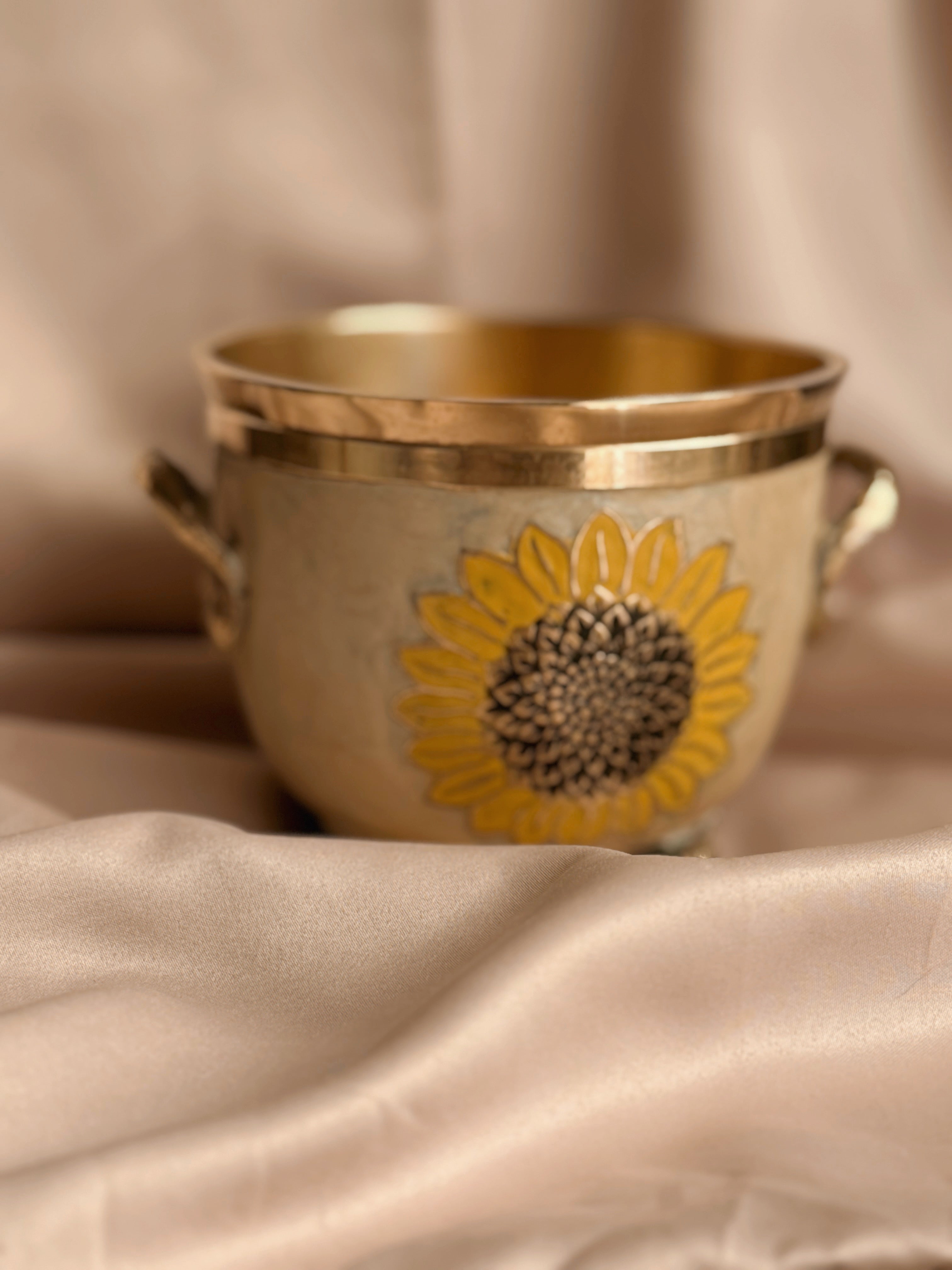 Vintage Brass Sunflower Cauldron