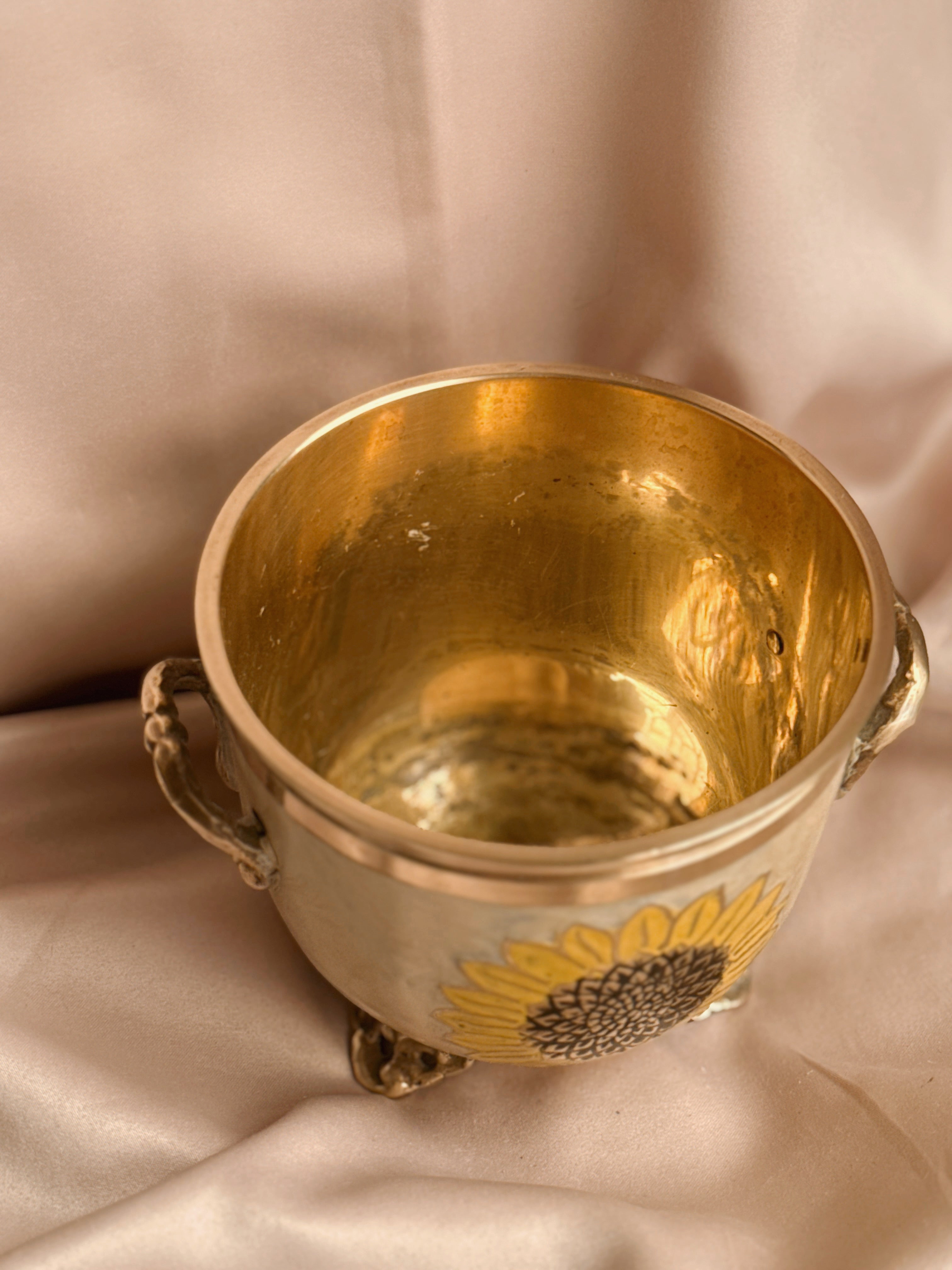 Vintage Brass Sunflower Cauldron
