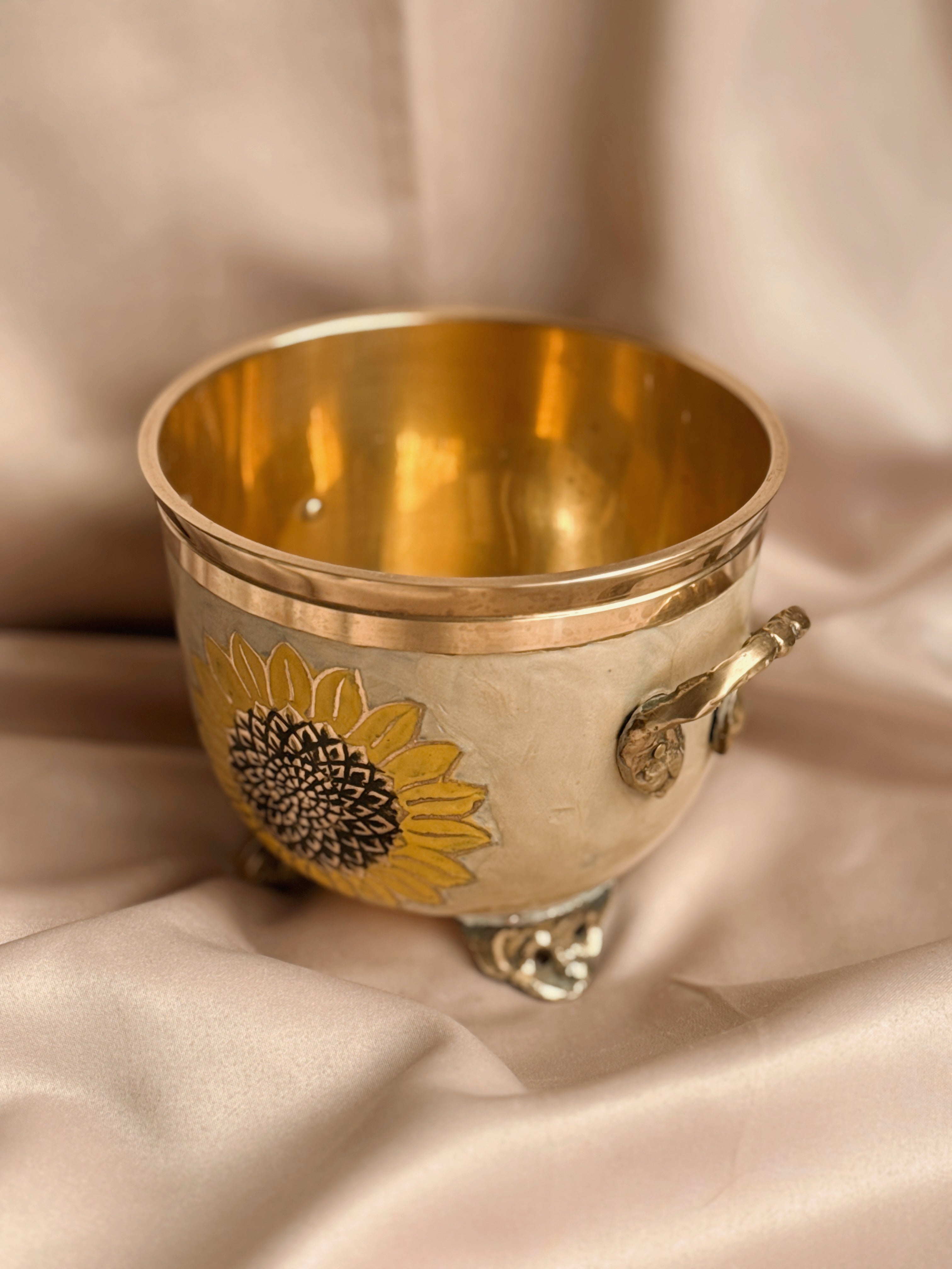 Vintage Brass Sunflower Cauldron