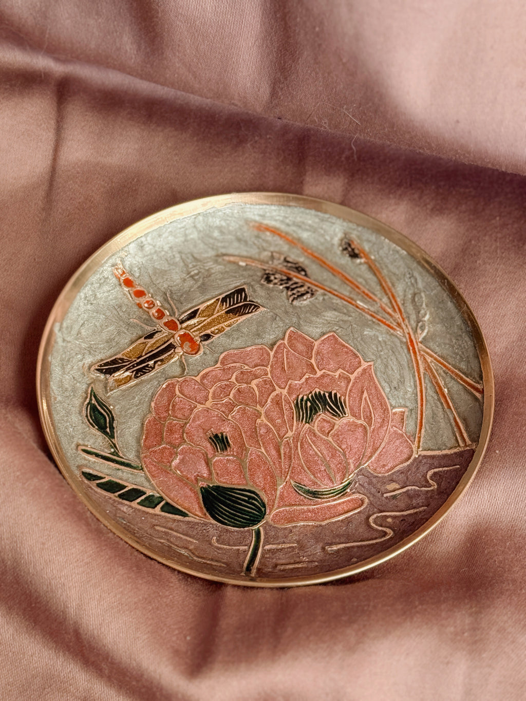 Vintage Brass + Enamel Plate