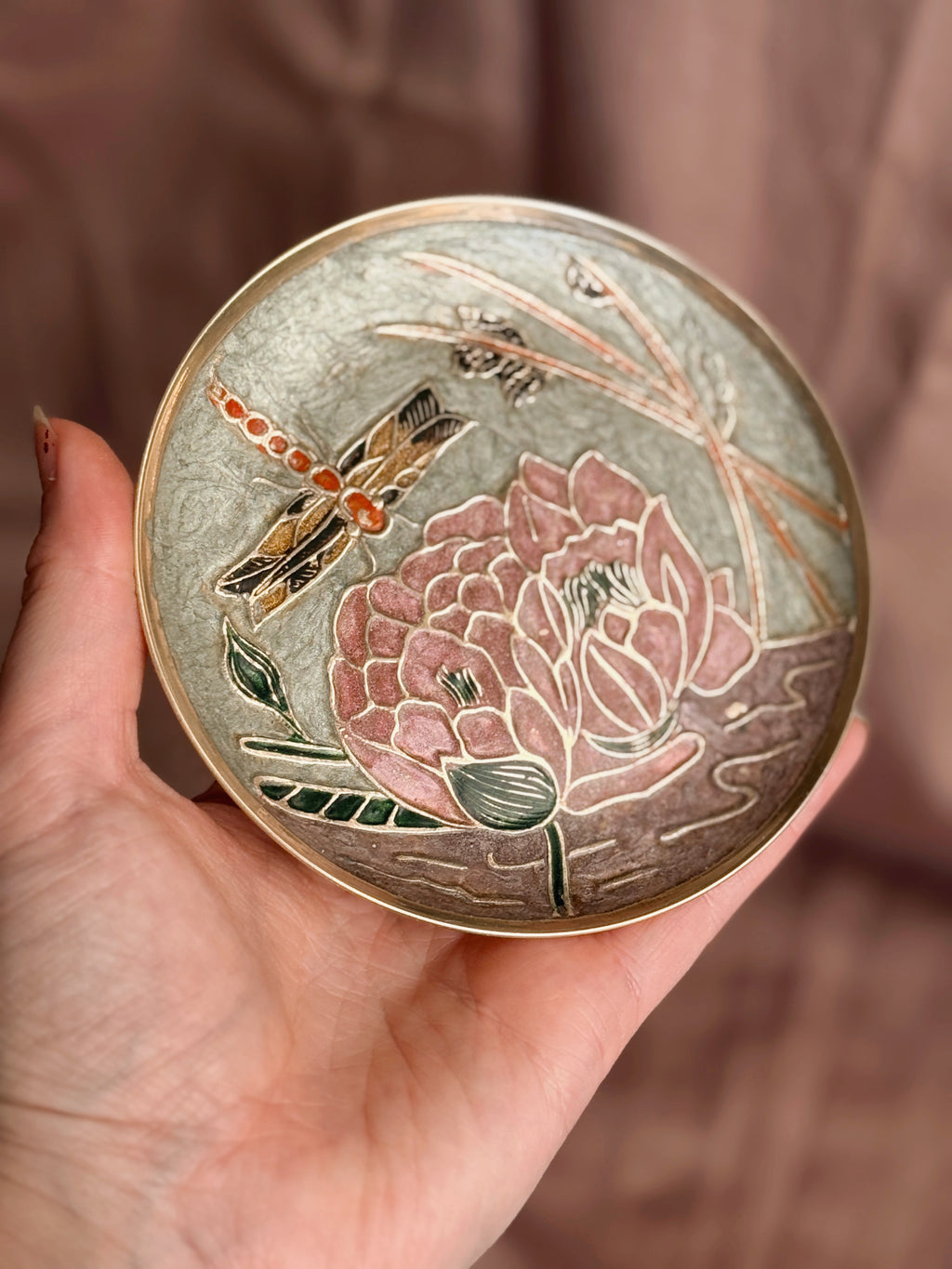 Vintage Brass + Enamel Plate
