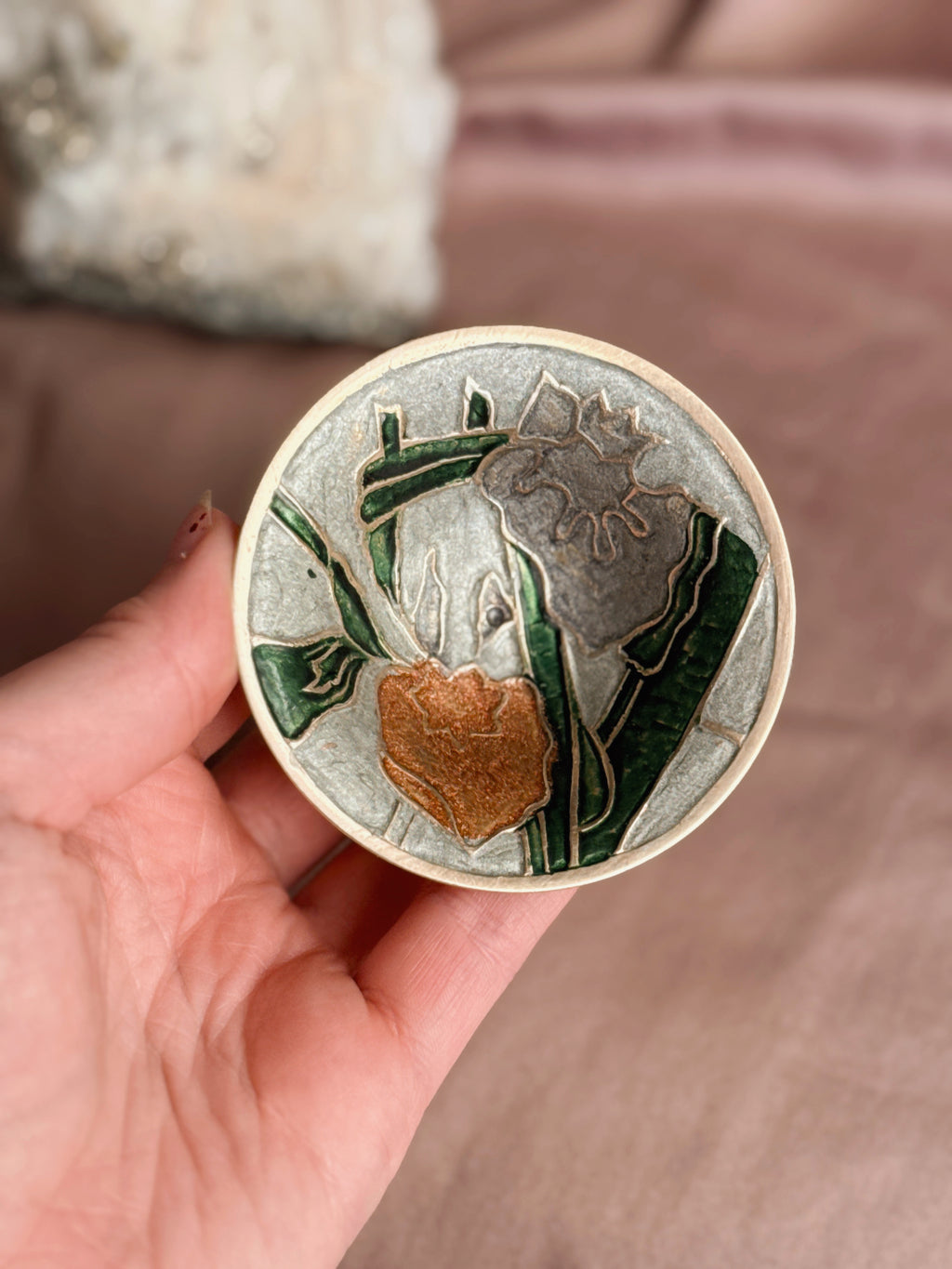 Vintage Mini Brass + Enamel Trinket Dish