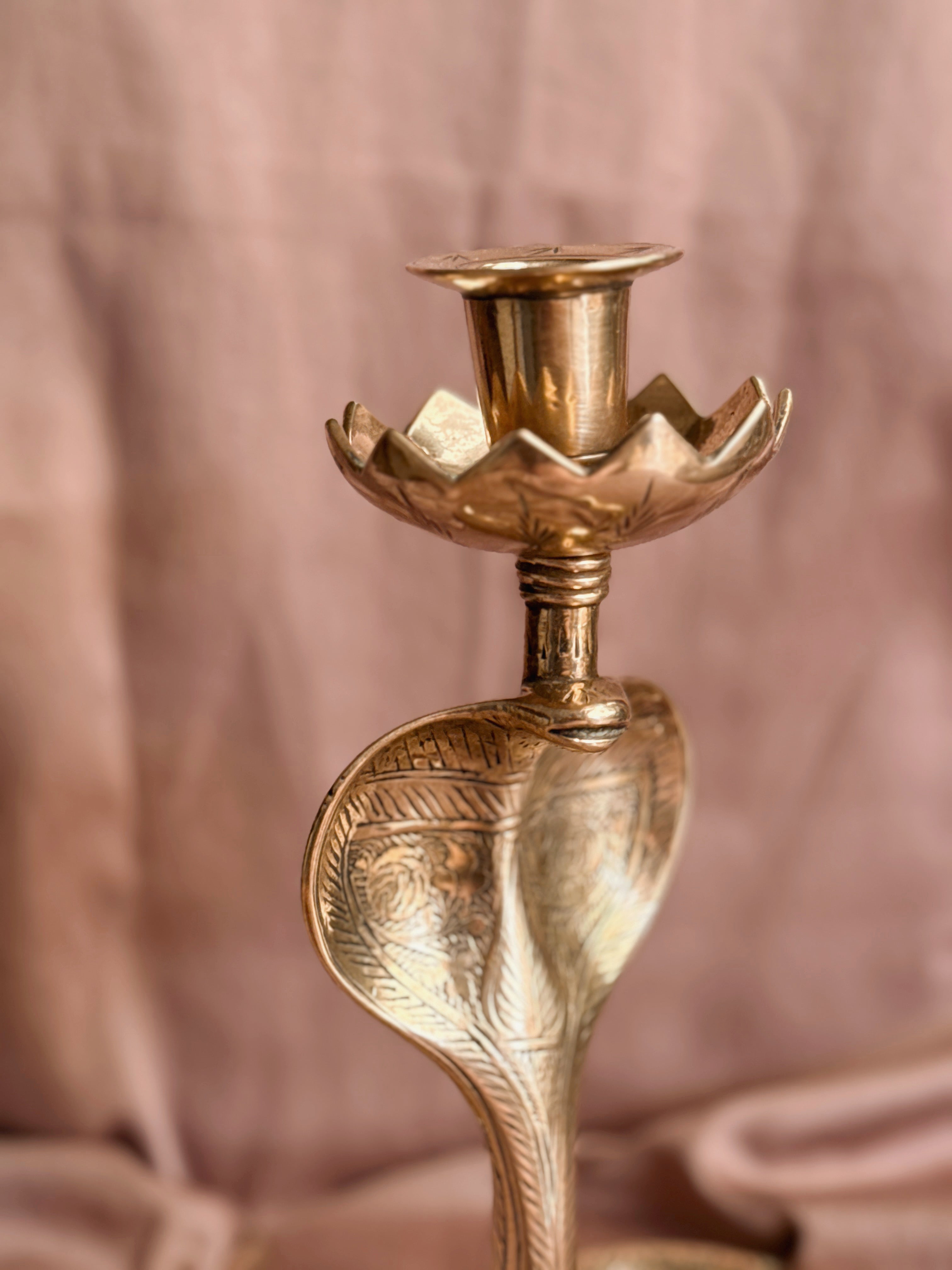 Vintage Brass Large Snake Candlestick Holder