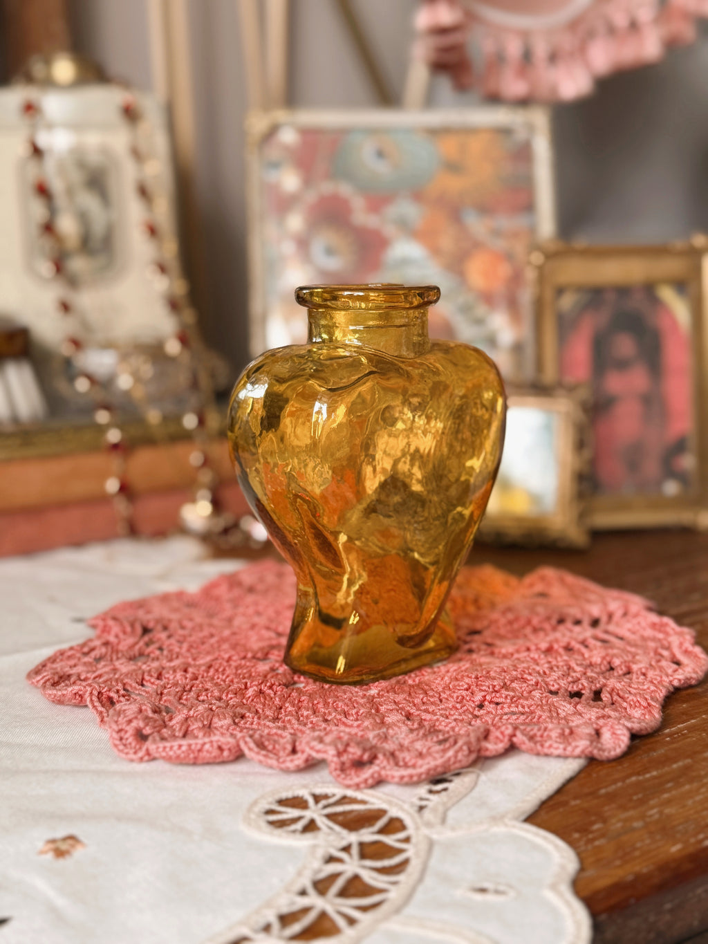 Vintage Amber Heart Jar