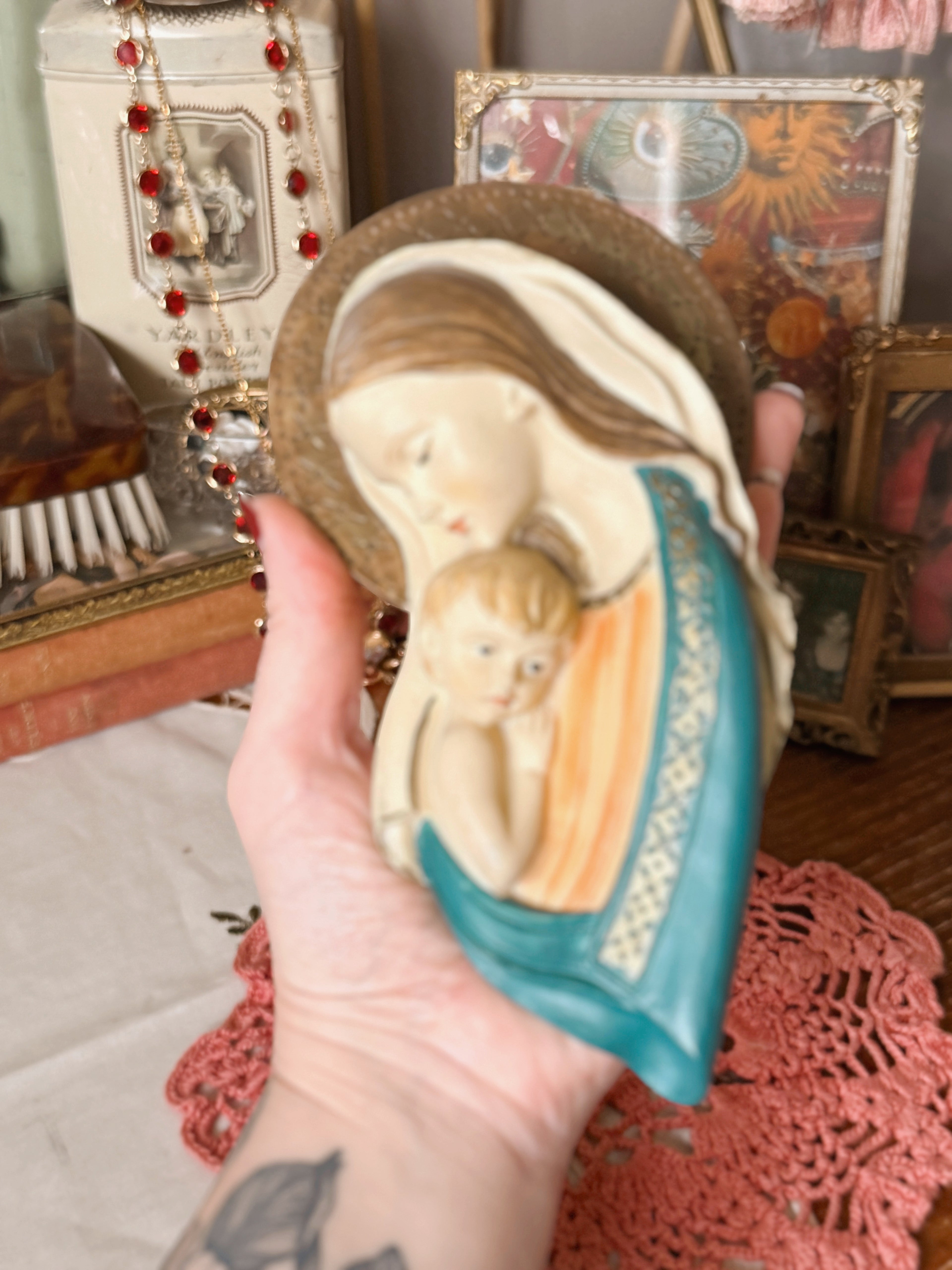 Vintage Madonna + Child Chalkware