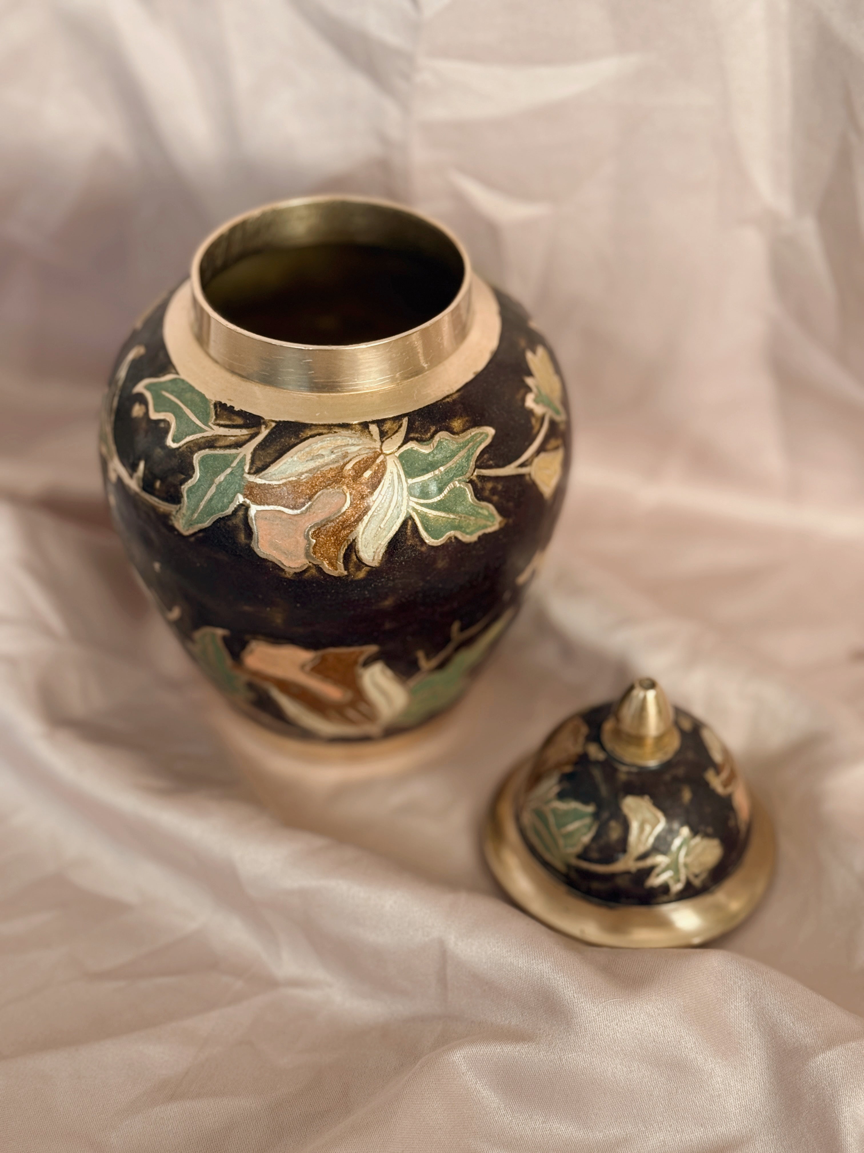 Vintage Brass + Enamel Canister