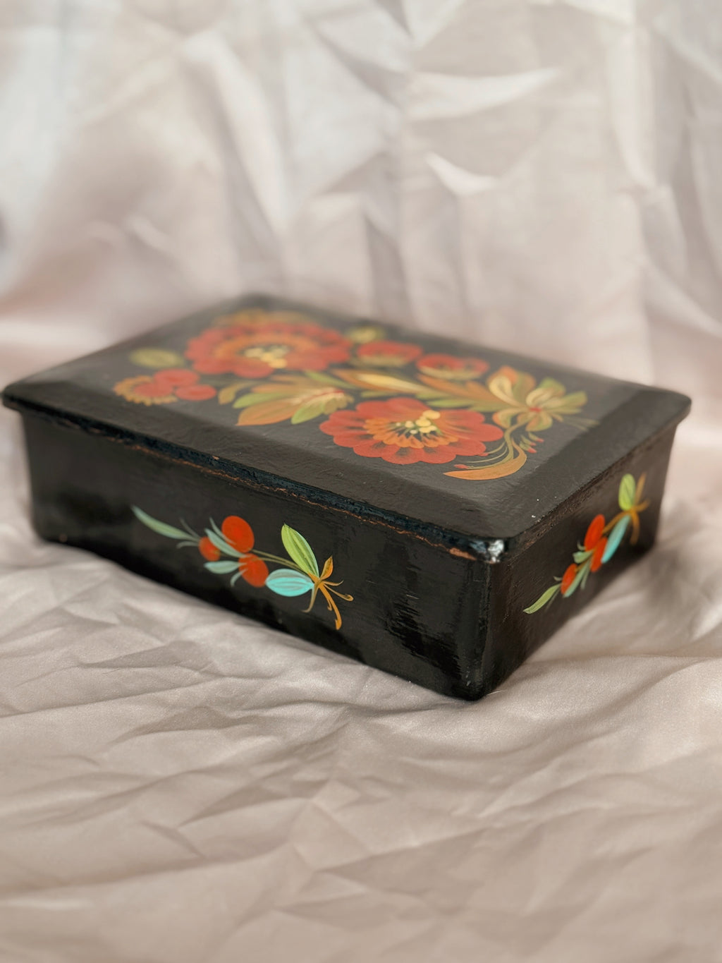 Vintage Handpainted Floral Box