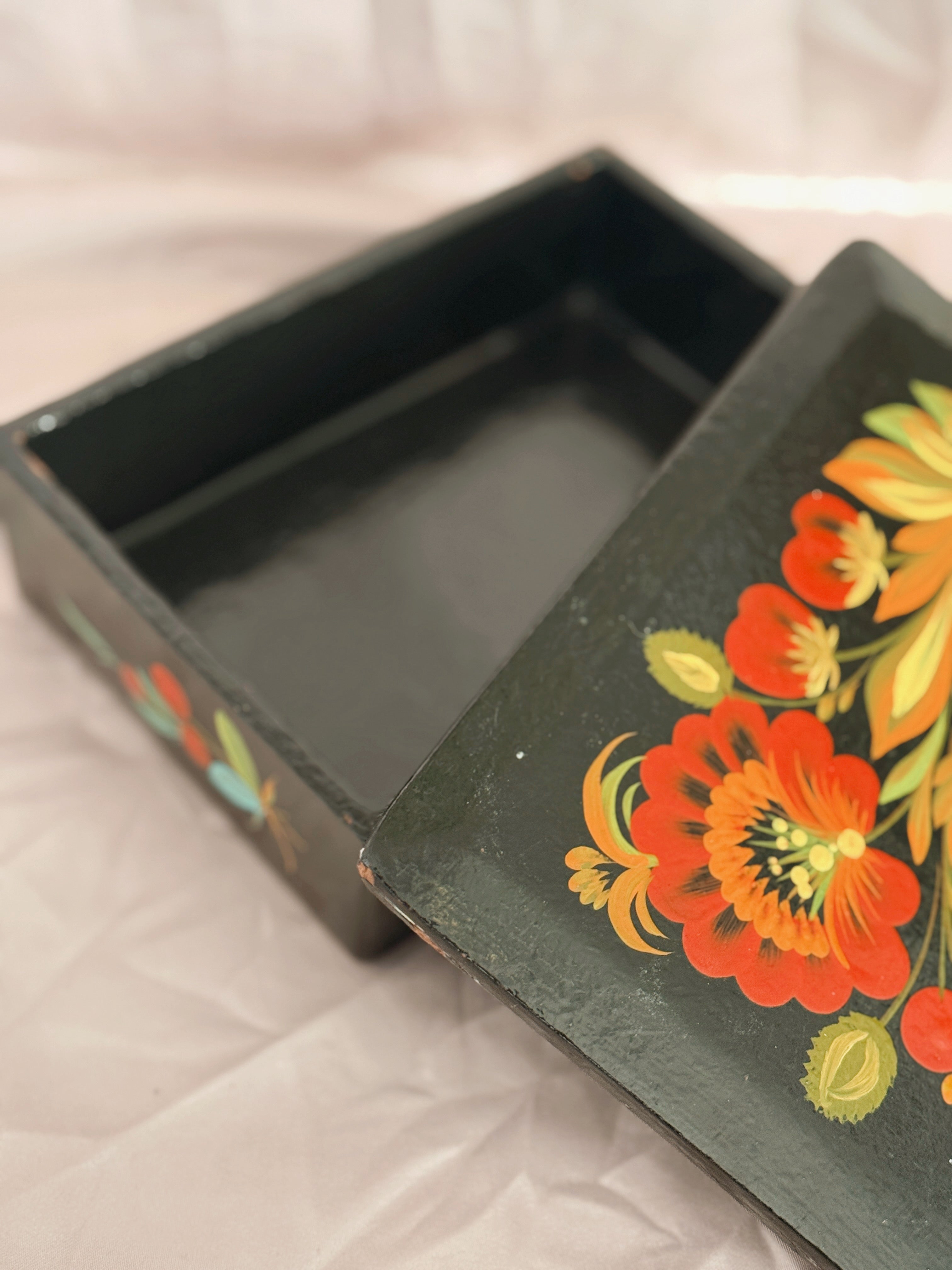Vintage Handpainted Floral Box