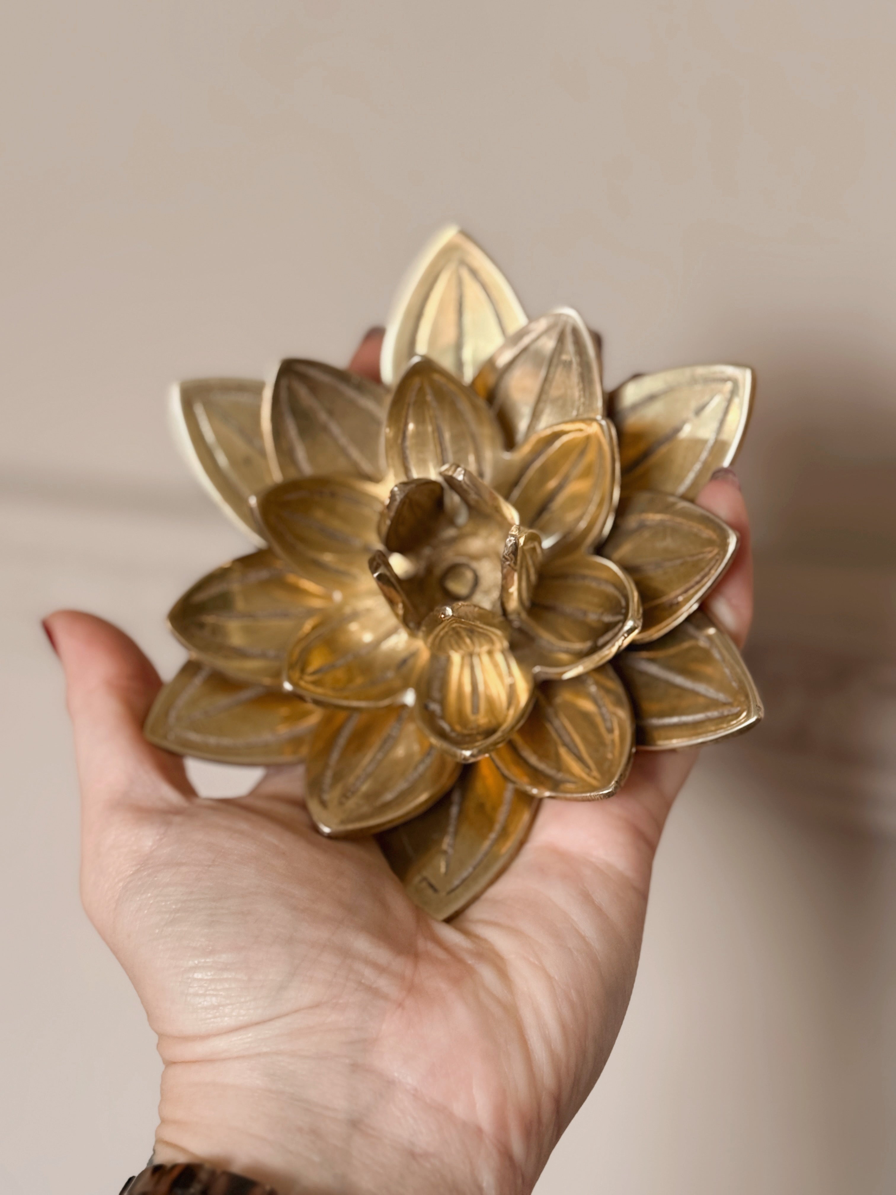 Vintage Brass Lotus Flower Candlestick Holder