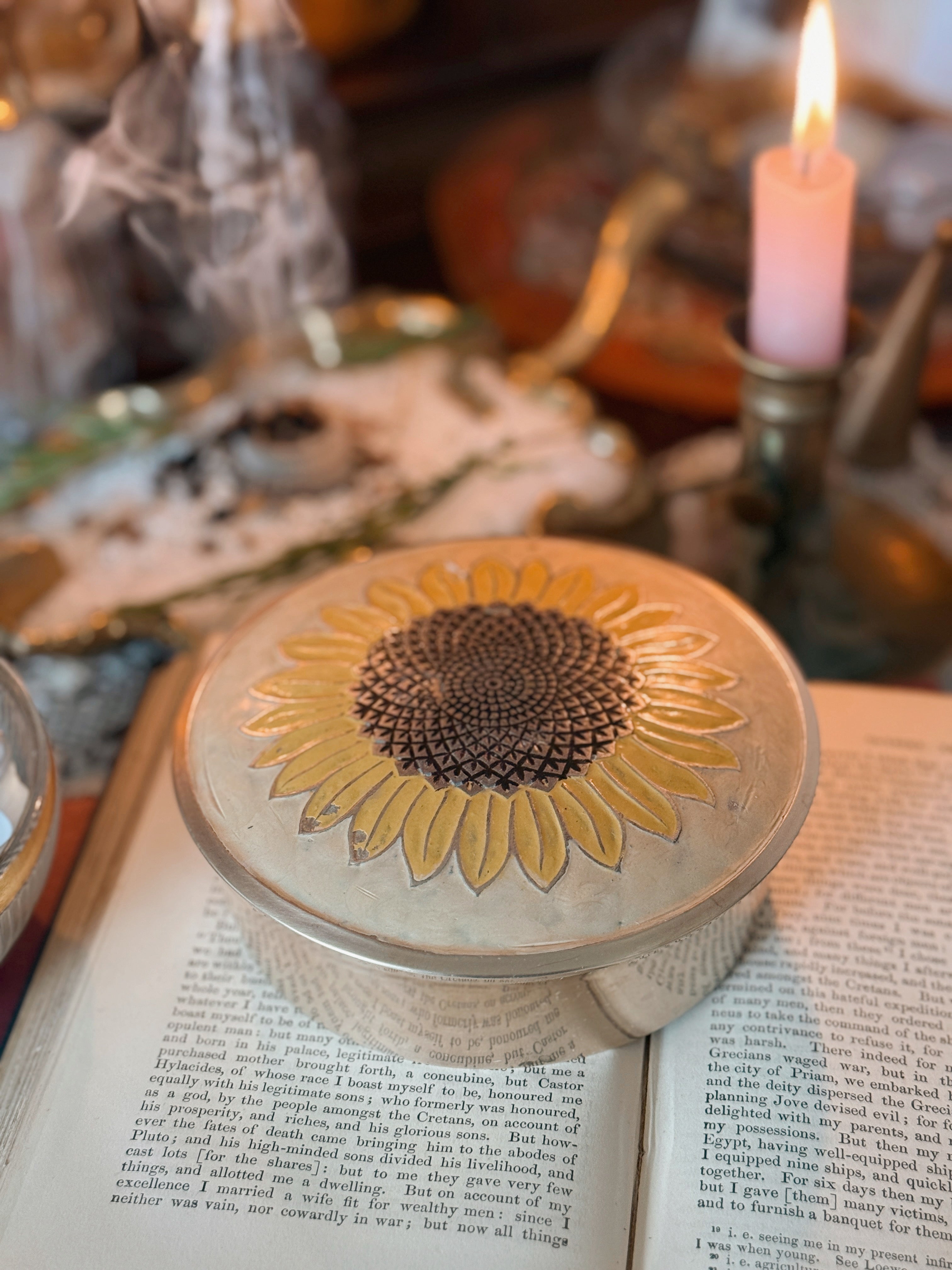 Vintage Brass Sunflower Box