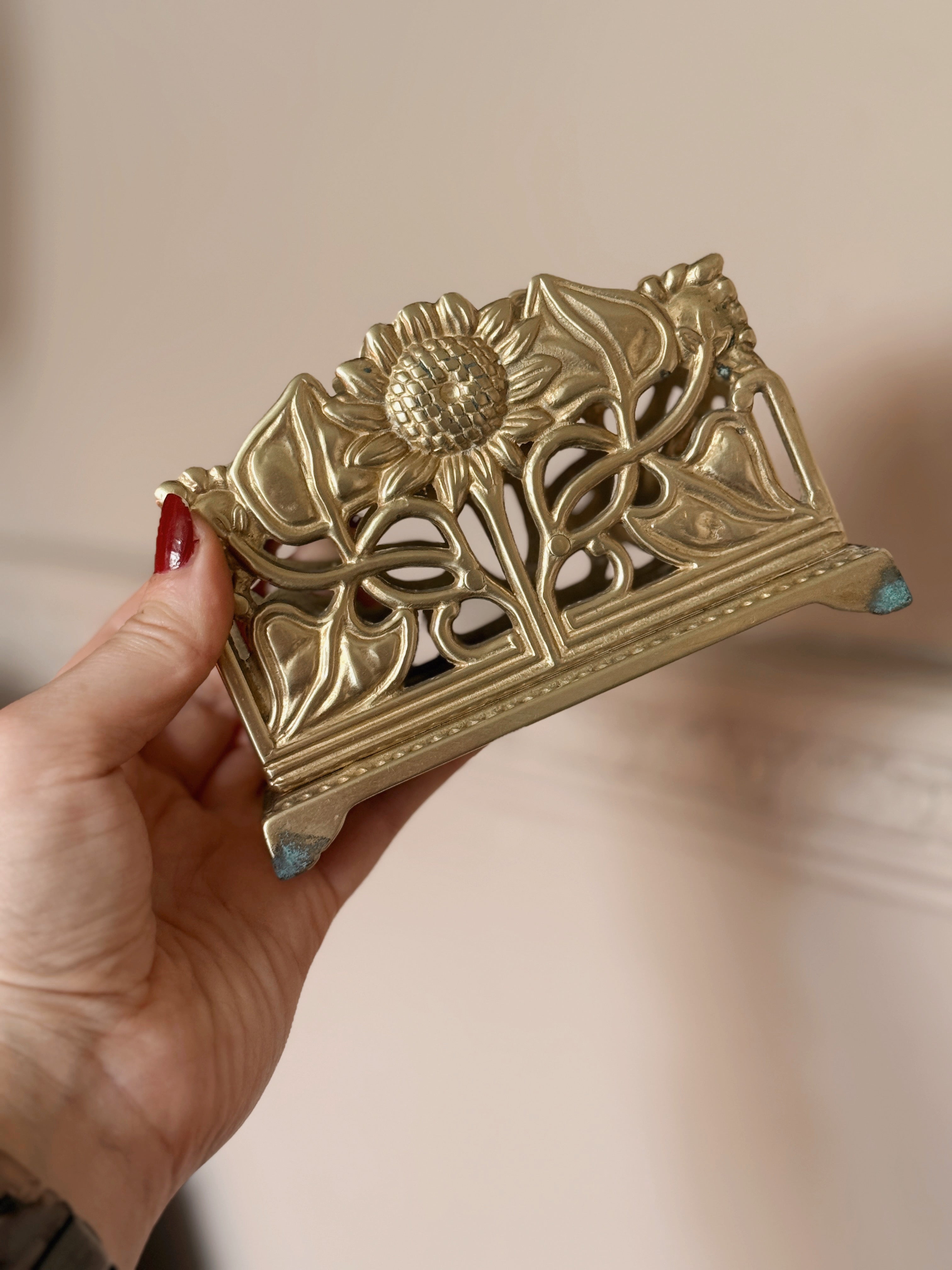 Vintage Brass Sunflower Letter Rack