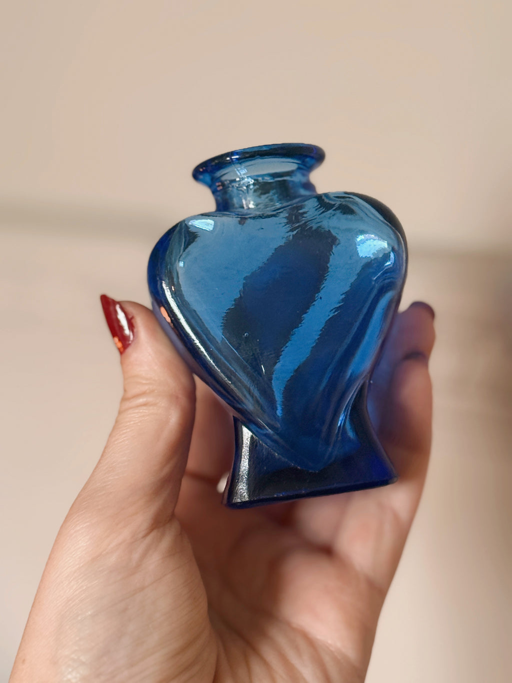 Vintage Blue Glass Heart Jar