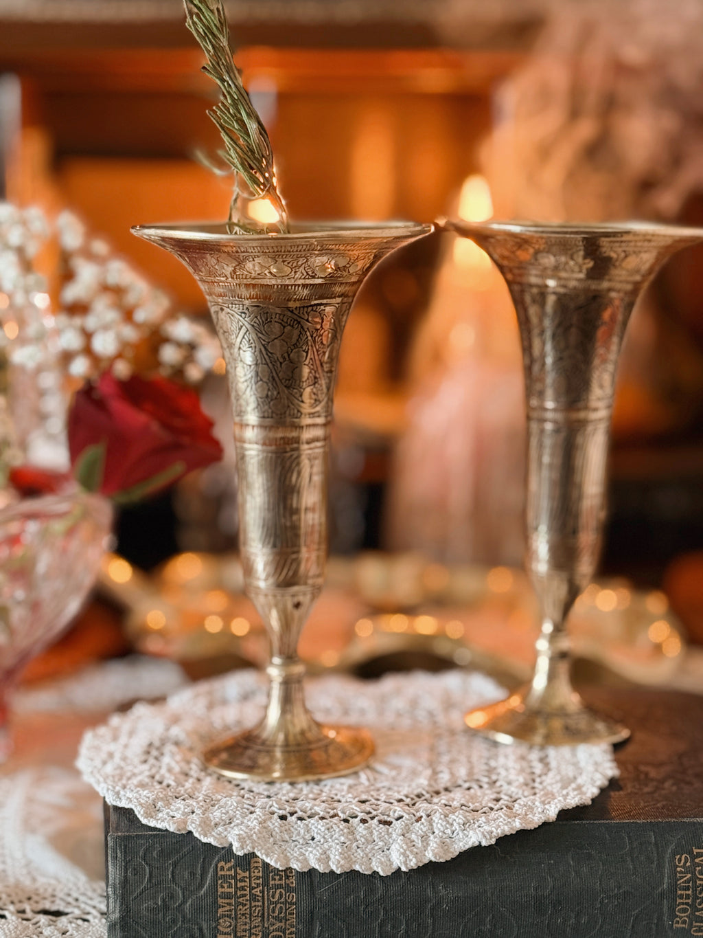 Vintage Pair of Brass Bud Vases