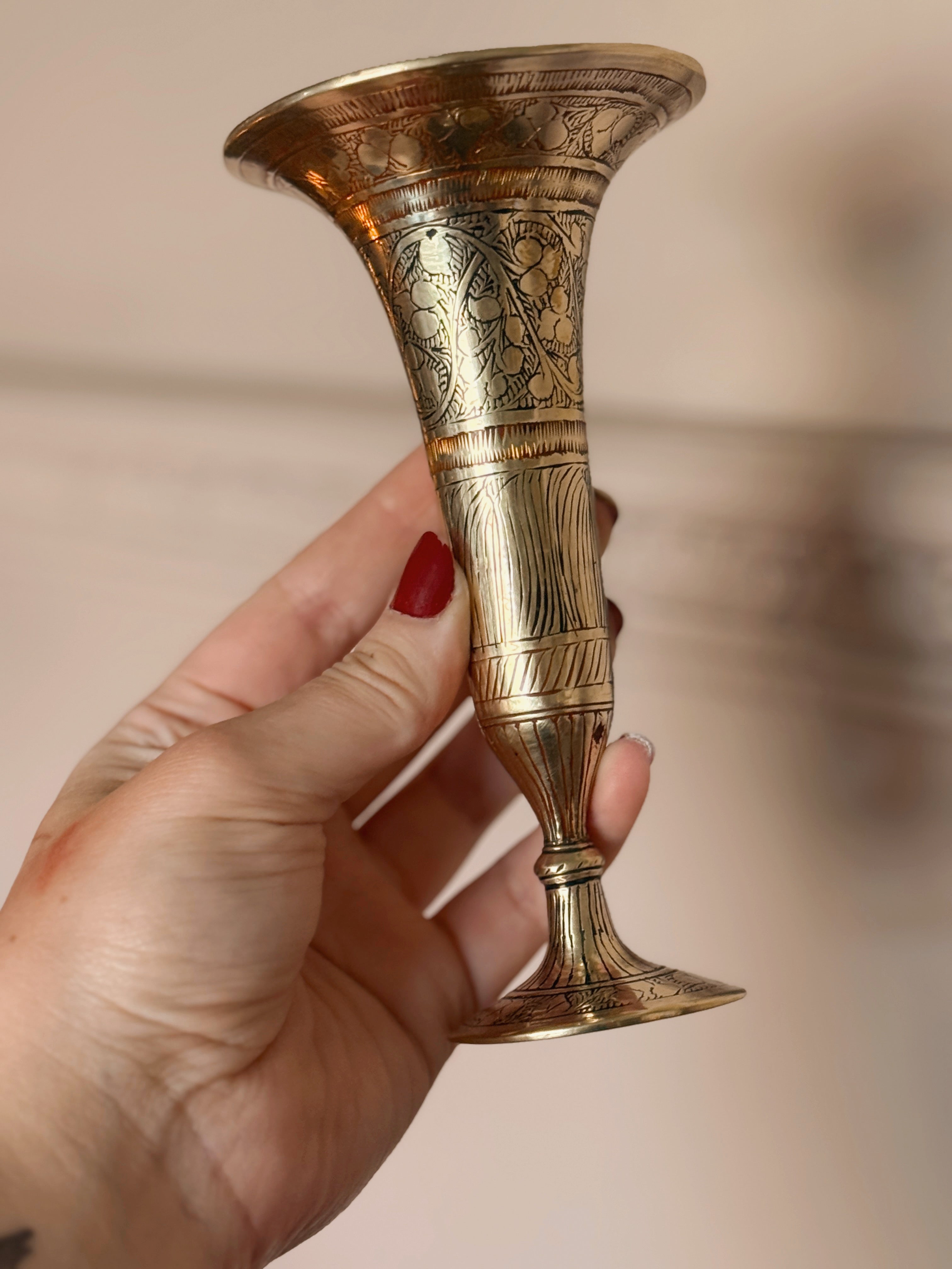 Vintage Pair of Brass Bud Vases