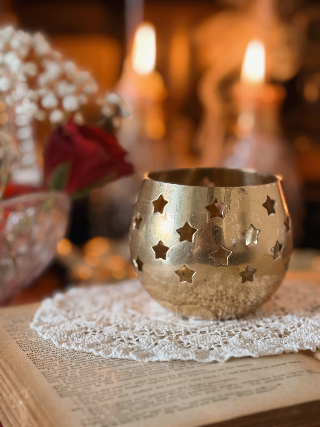 Vintage Brass Star Tealight Holder