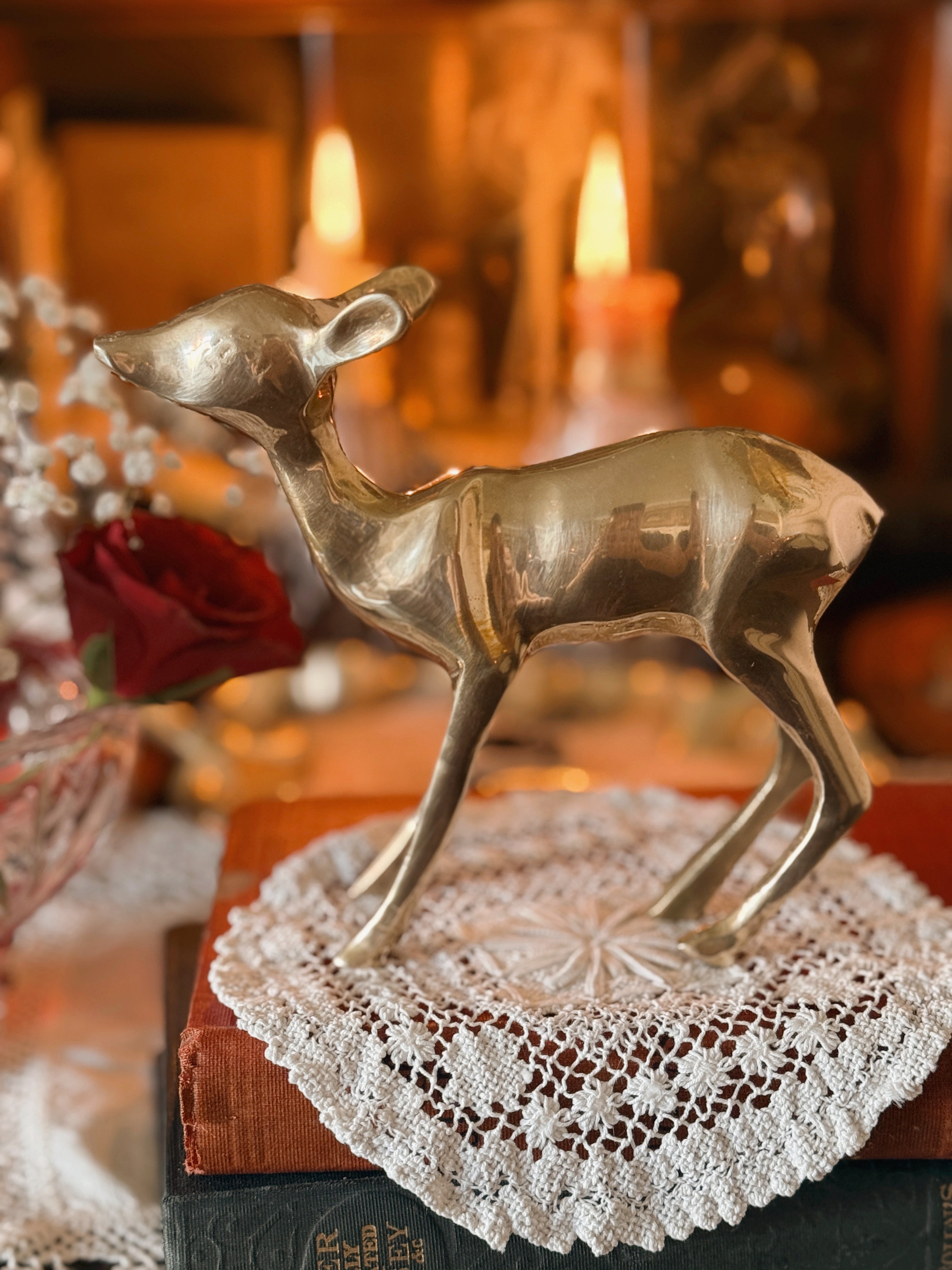 Vintage Brass Doe Deer Statue