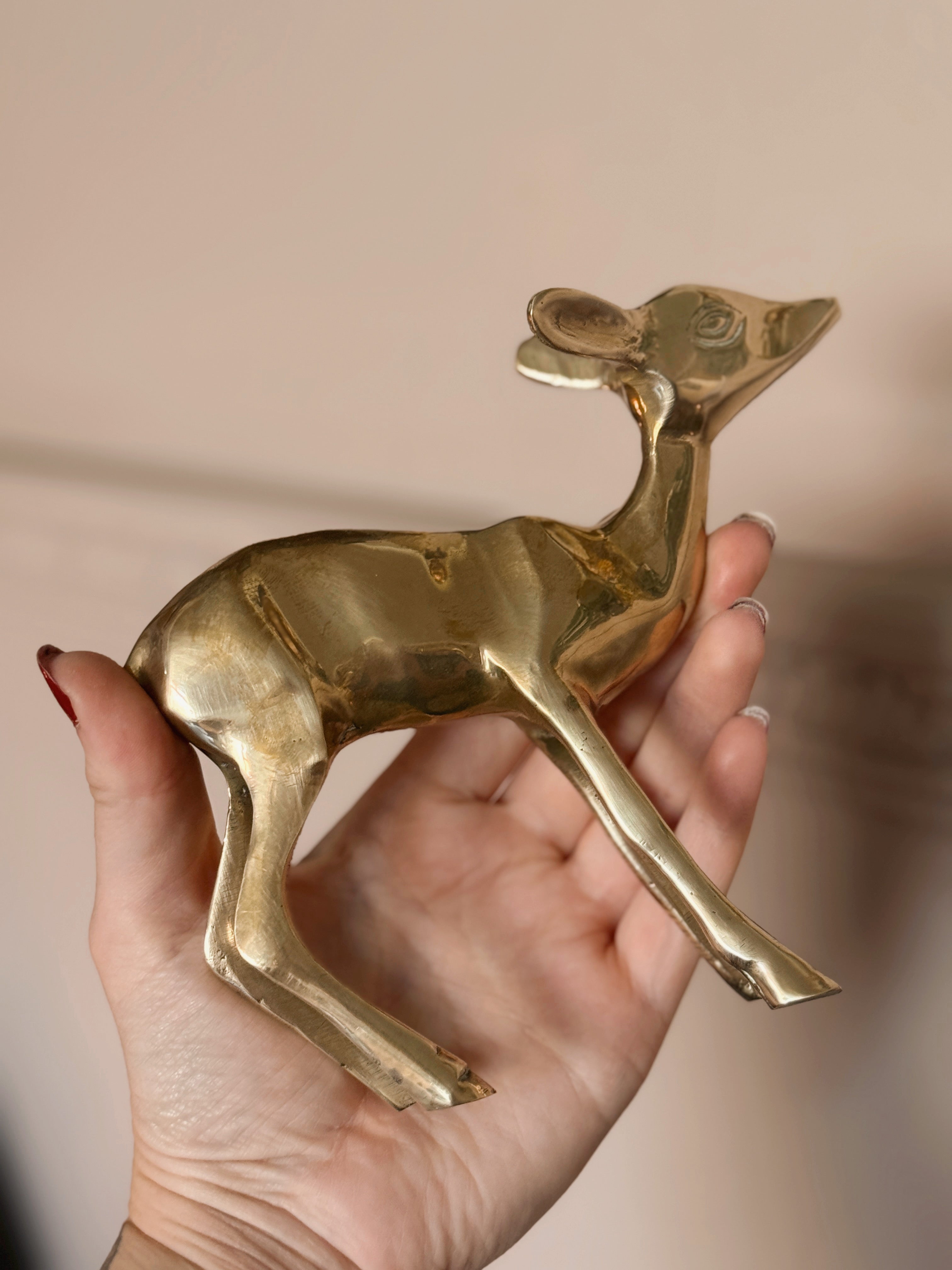 Vintage Brass Doe Deer Statue