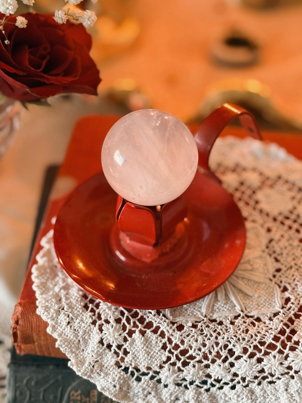 Vintage Red Enamel Candlestick Holder