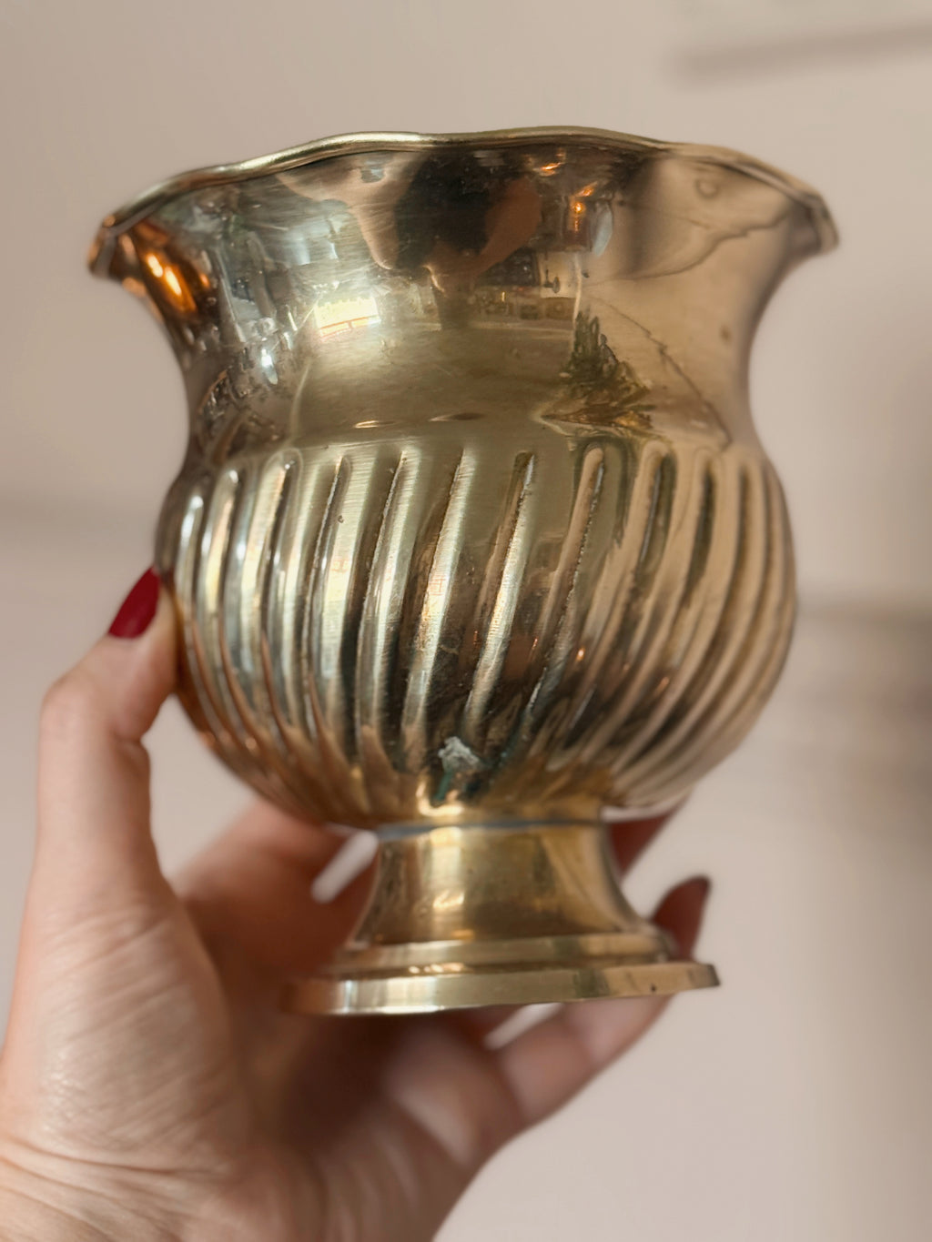 Vintage Brass Fluted Cauldron