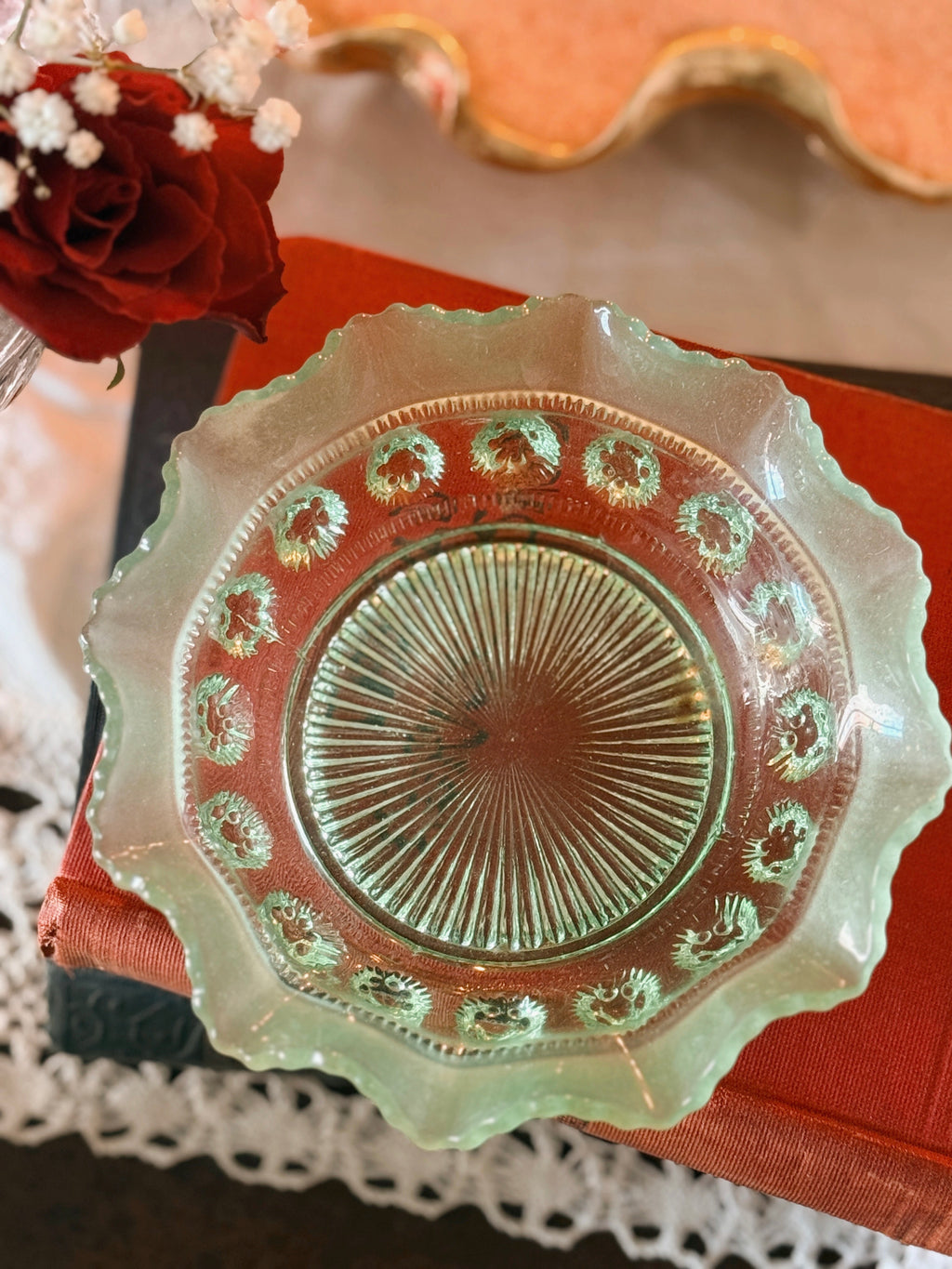 Vintage Green Glass Trinket Dish