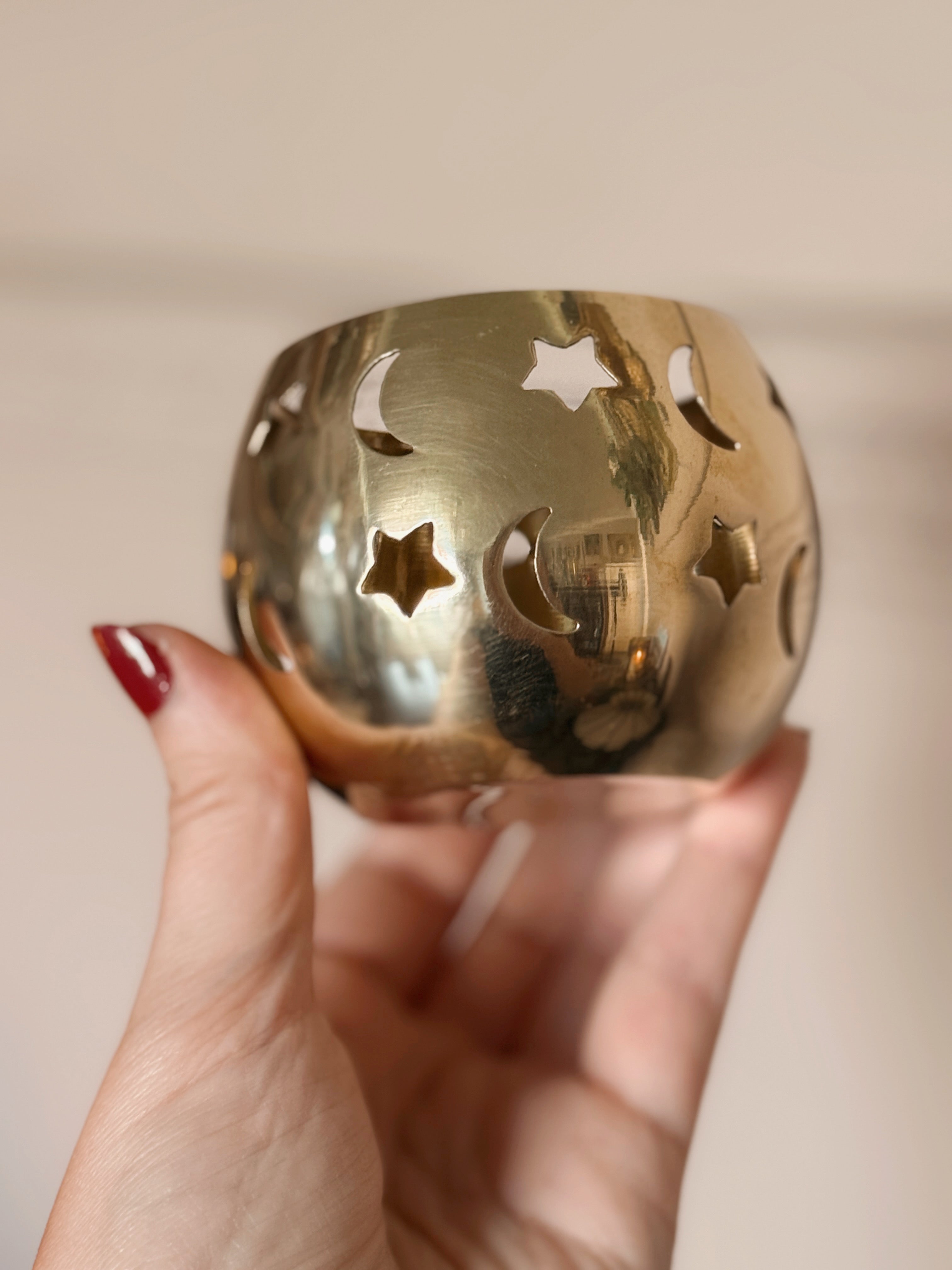Vintage Brass Celestial Tealight Holder