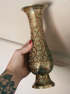 Vintage Brass + Enamel Pair of Vases